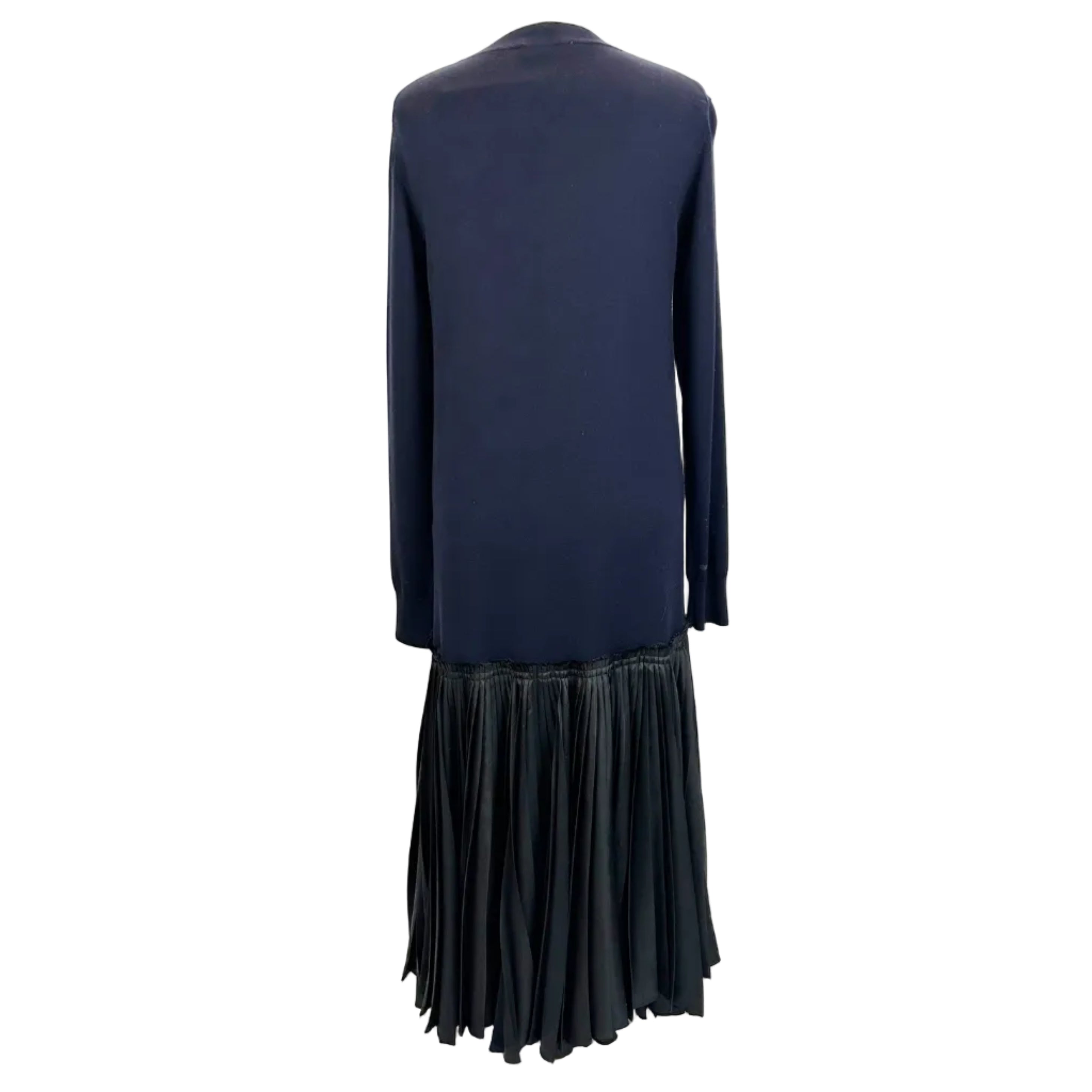 Jil Sander Navy Wool Knit & Satin Plisse Maxi Dress XXS