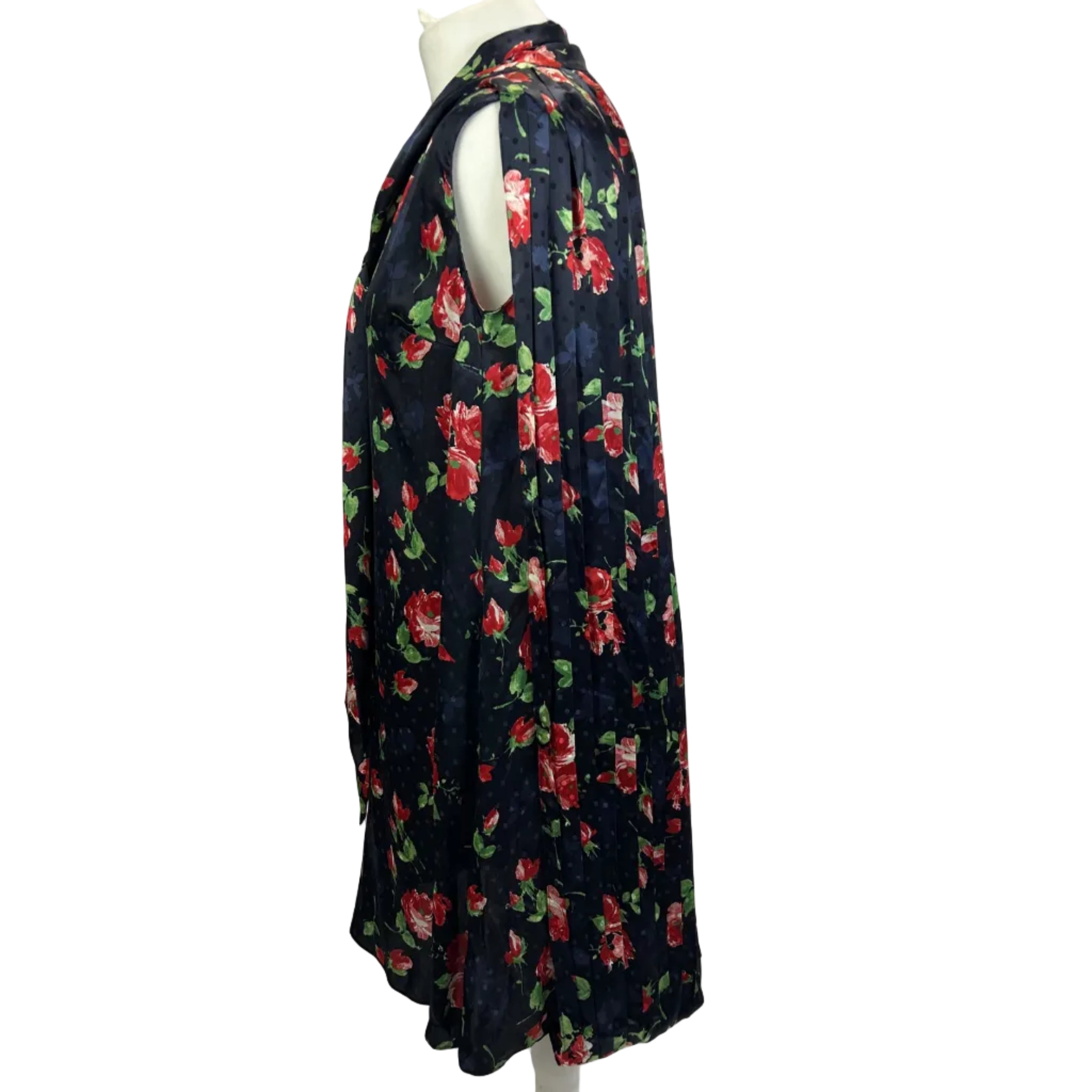 Magda Butrym £1200 Navy Rosę Print Silk Swing Dress XXS