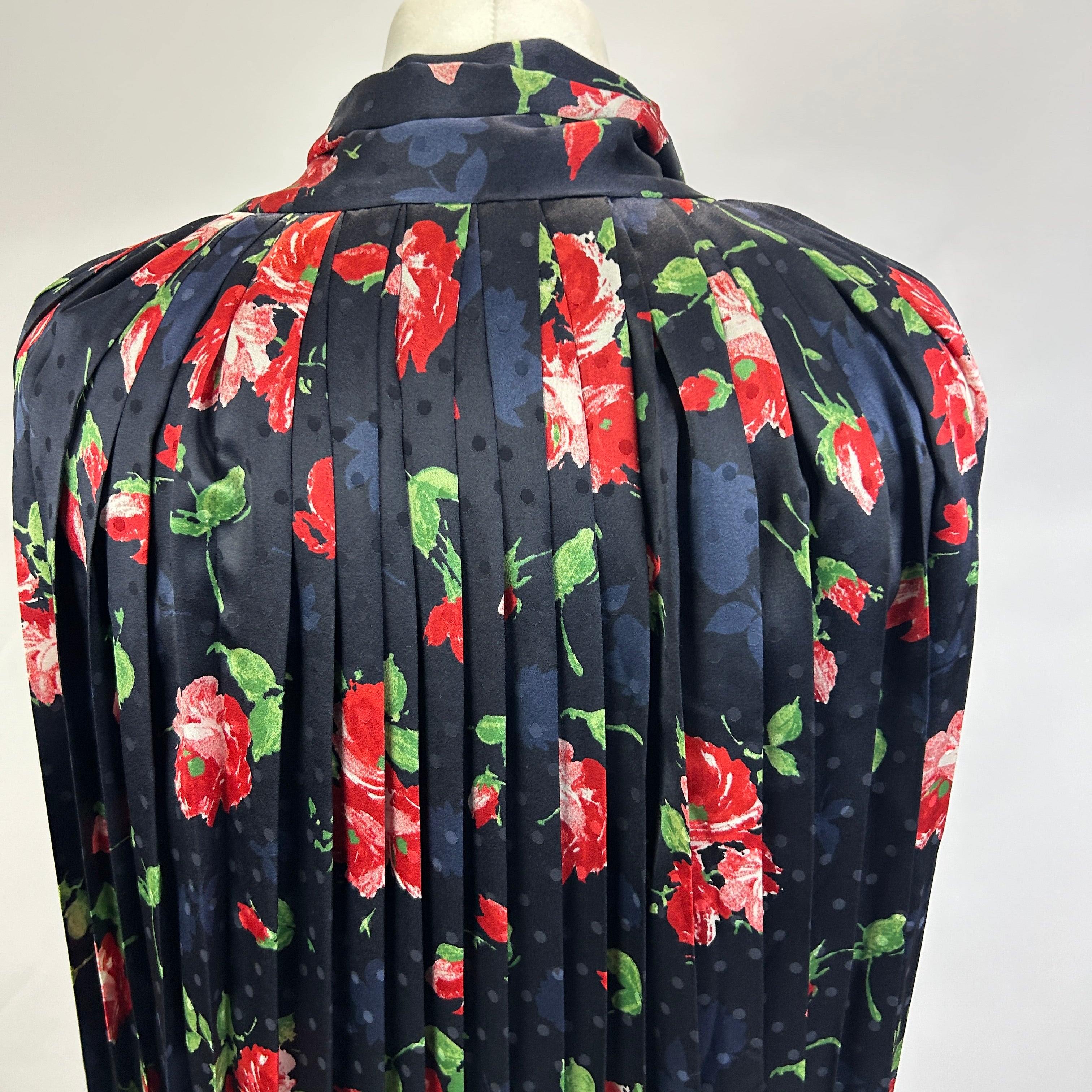 Magda Butrym £1200 Navy Rosę Print Silk Swing Dress XXS