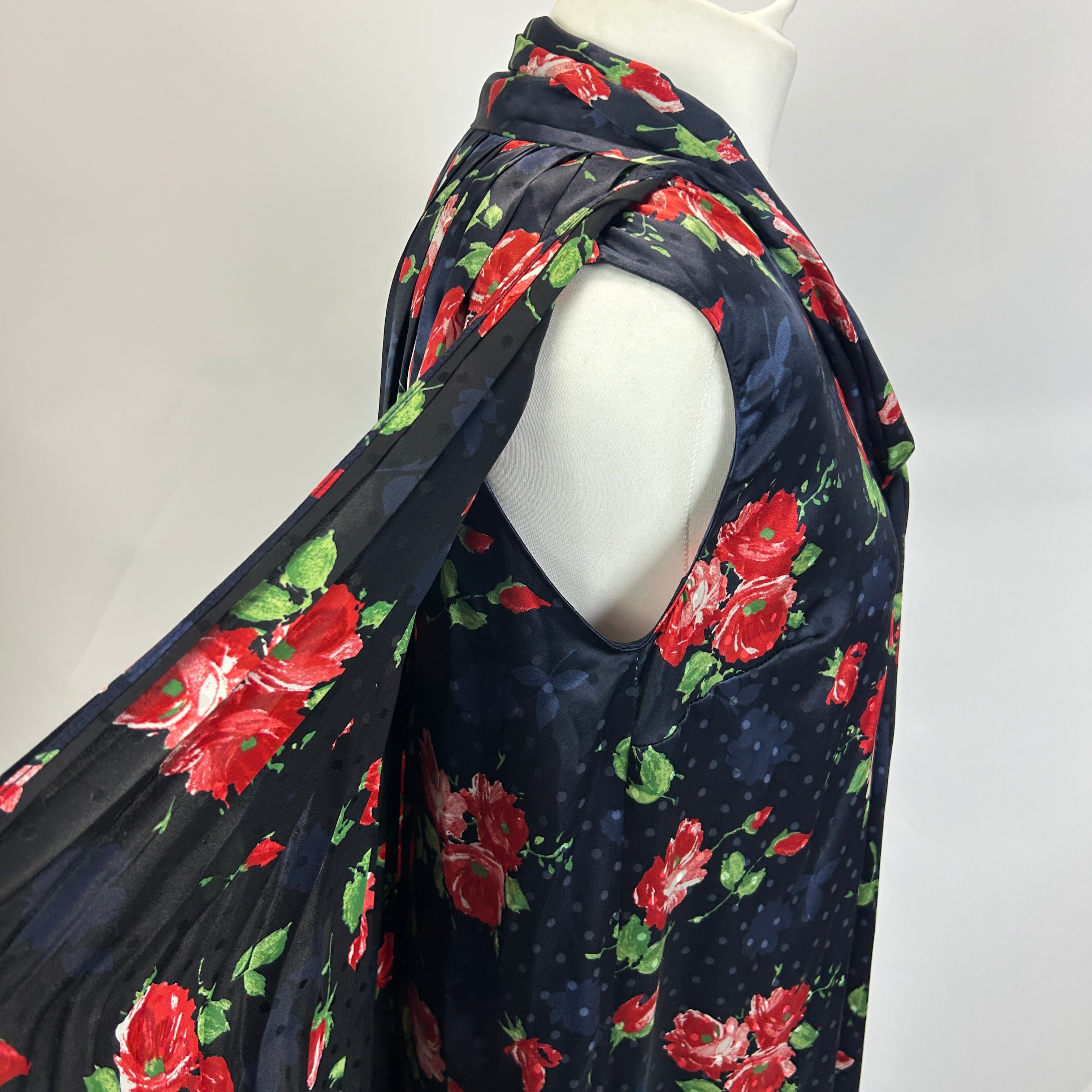 Magda Butrym £1200 Navy Rosę Print Silk Swing Dress XXS