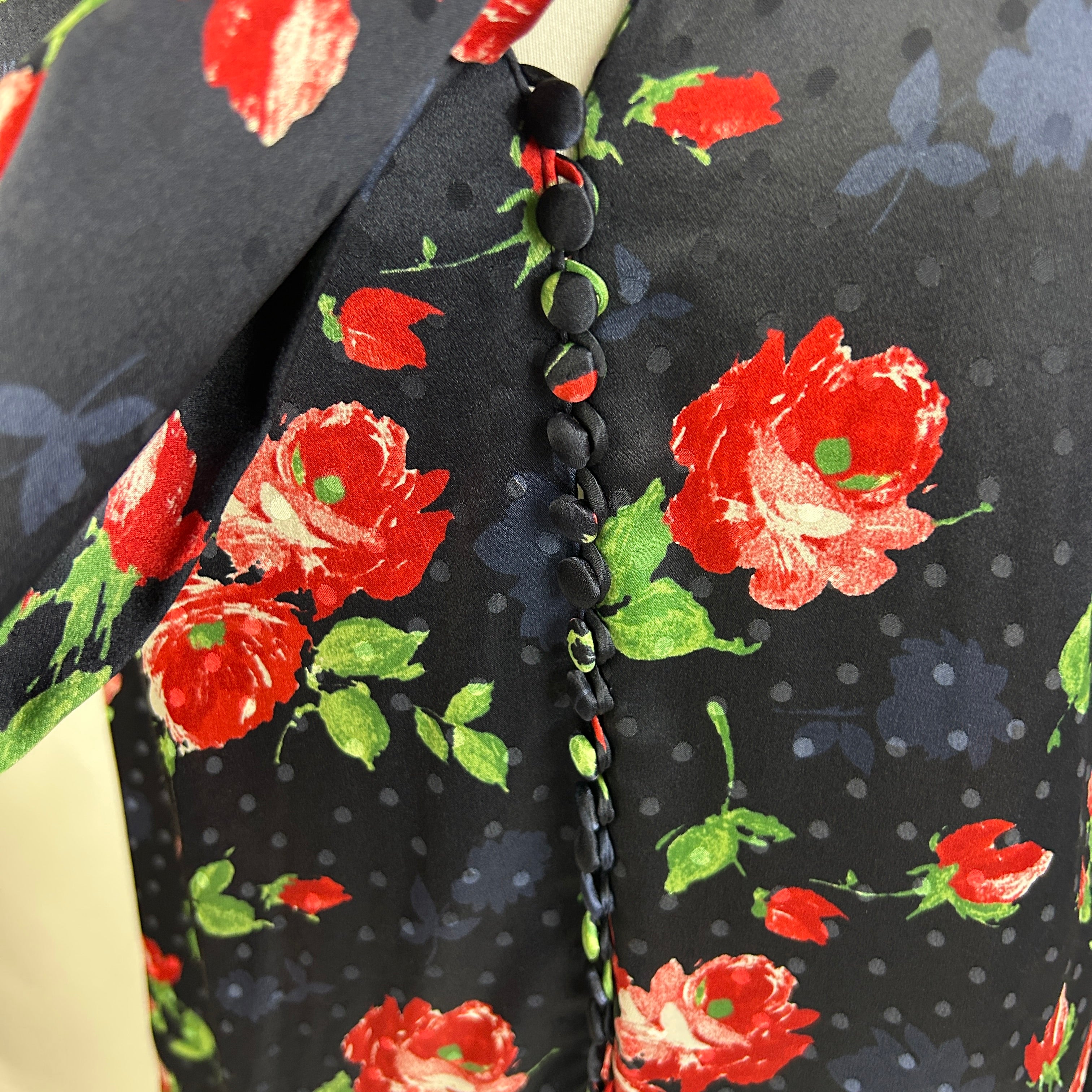 Magda Butrym £1200 Navy Rosę Print Silk Swing Dress XXS
