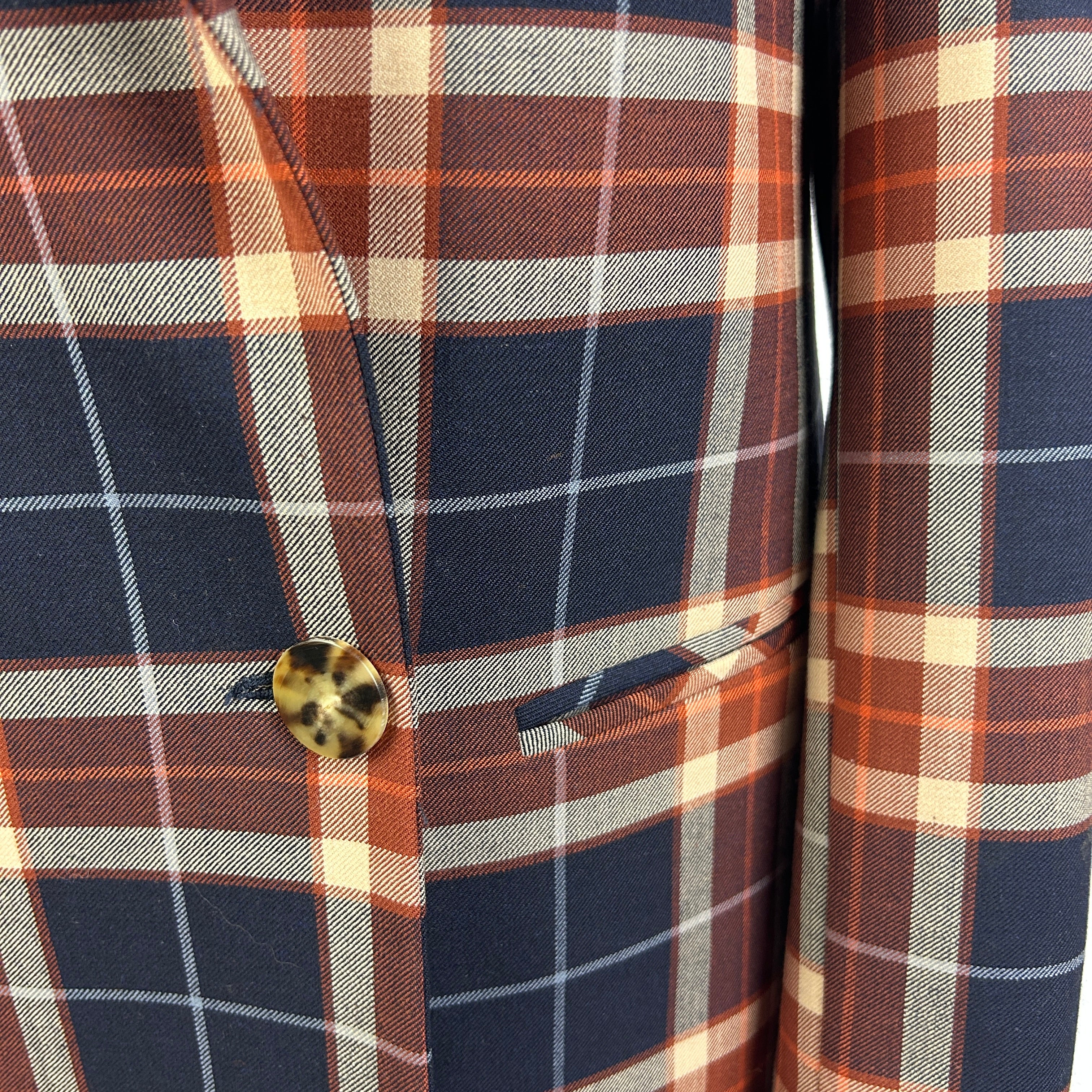 Alysi £425 Navy & Terracotta Check Wool Mix Jacket XS