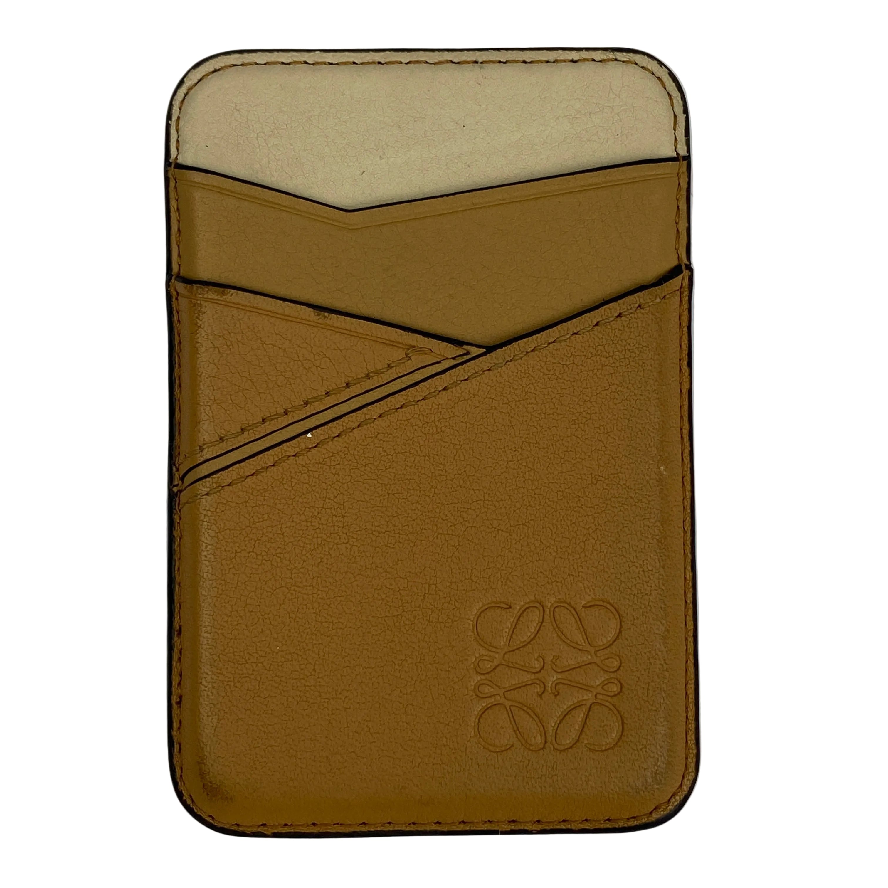 Loewe Camel & Cream Leather Magnetic Card Holder