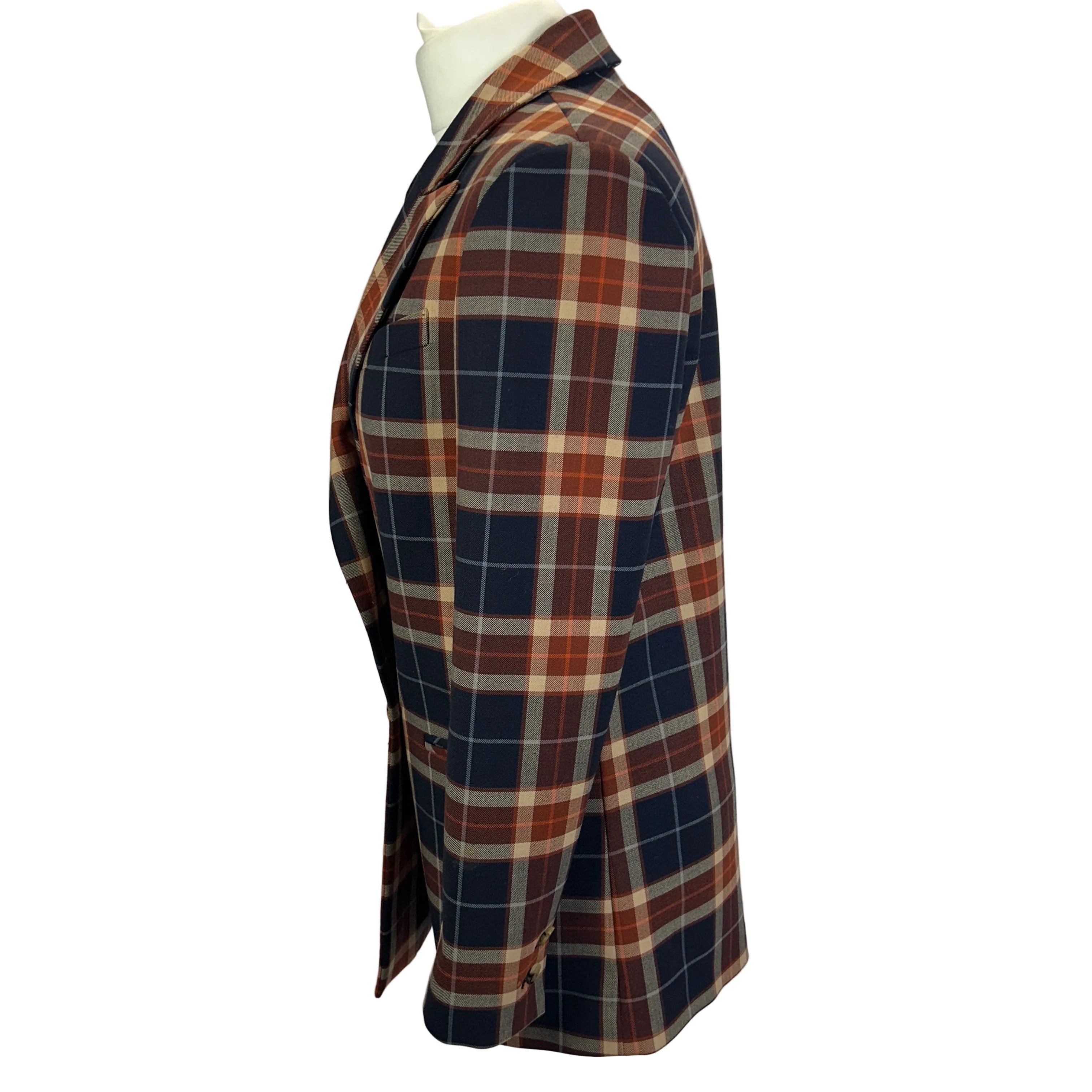 Alysi £425 Navy & Terracotta Check Wool Mix Jacket XS