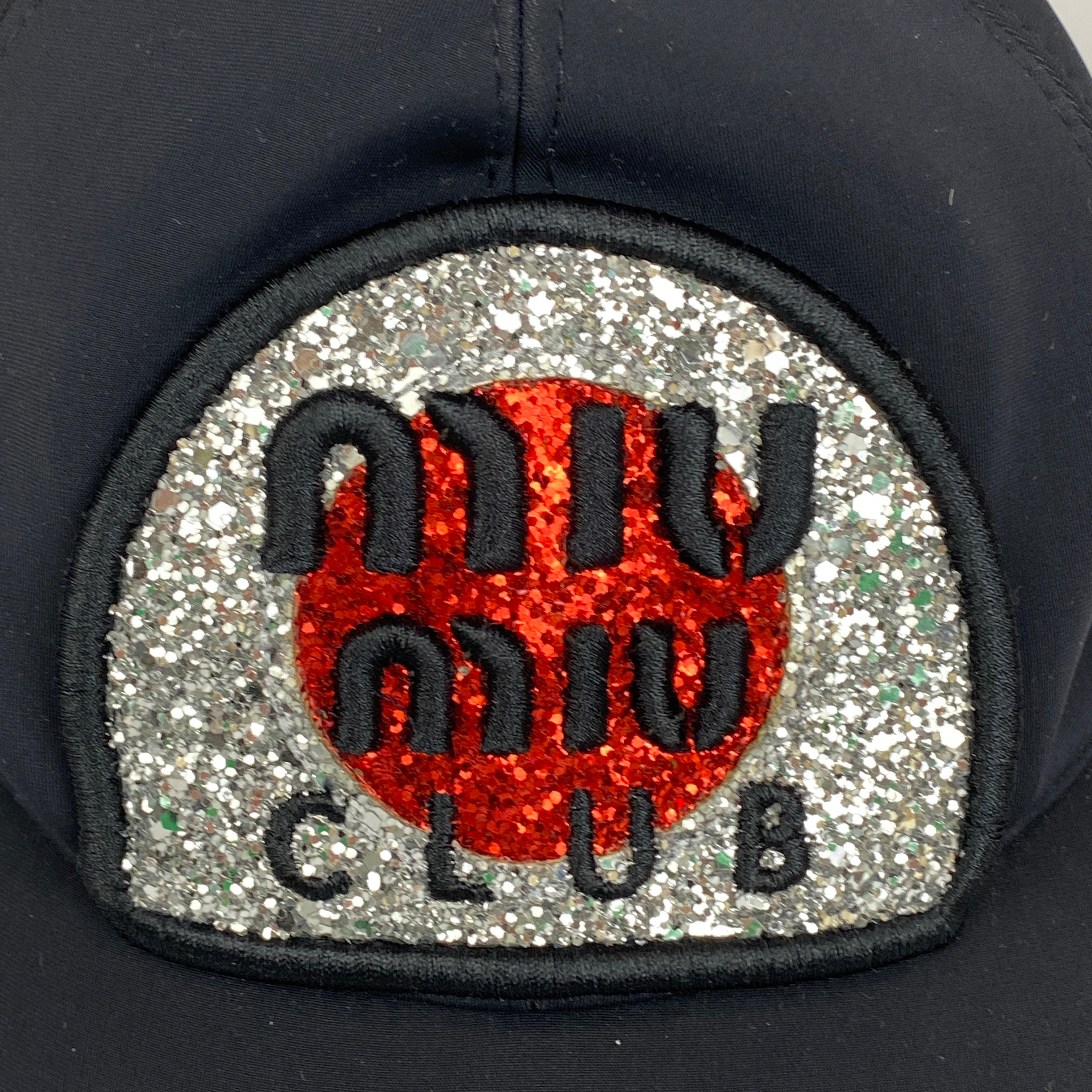 Miu Miu £260 Black Glitter Miu Miu Club Baseball Cap S