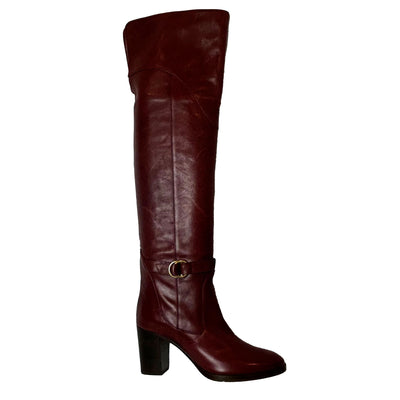 Chloe Burgundy Leather Over The Knee Boots 38