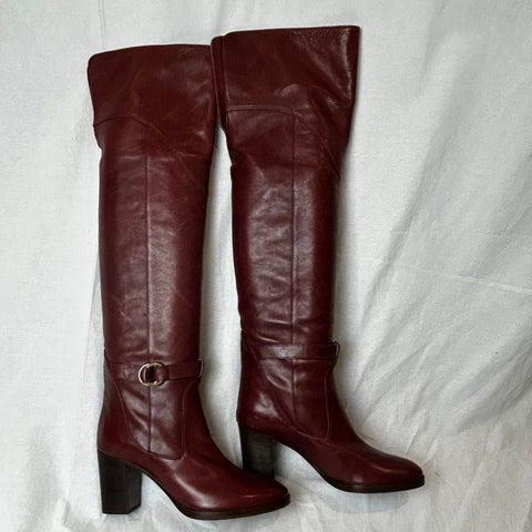 Chloe Burgundy Leather Over The Knee Boots 38
