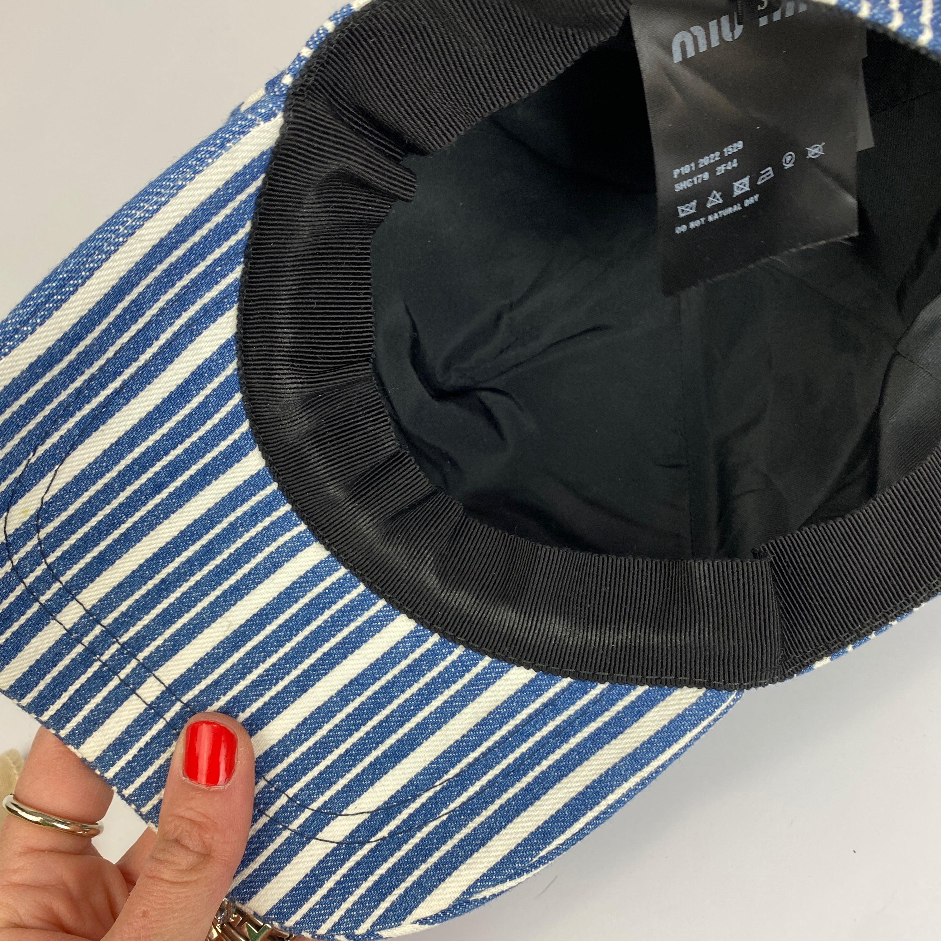 Miu Miu Blue & White Stripe Denim Baseball Cap S