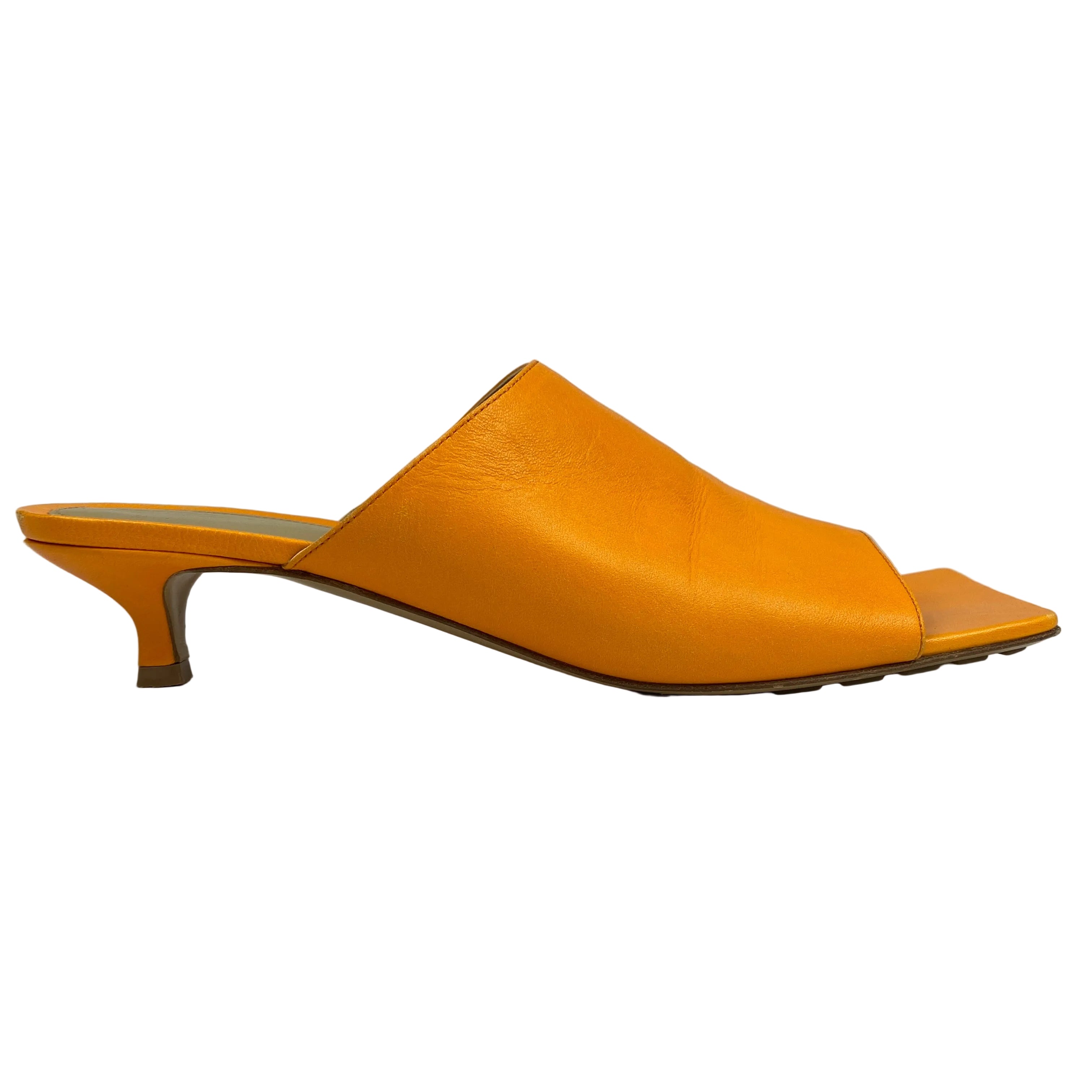 Bottega Veneta £870 Tangerine Kitten Heel Stretch Mules 39