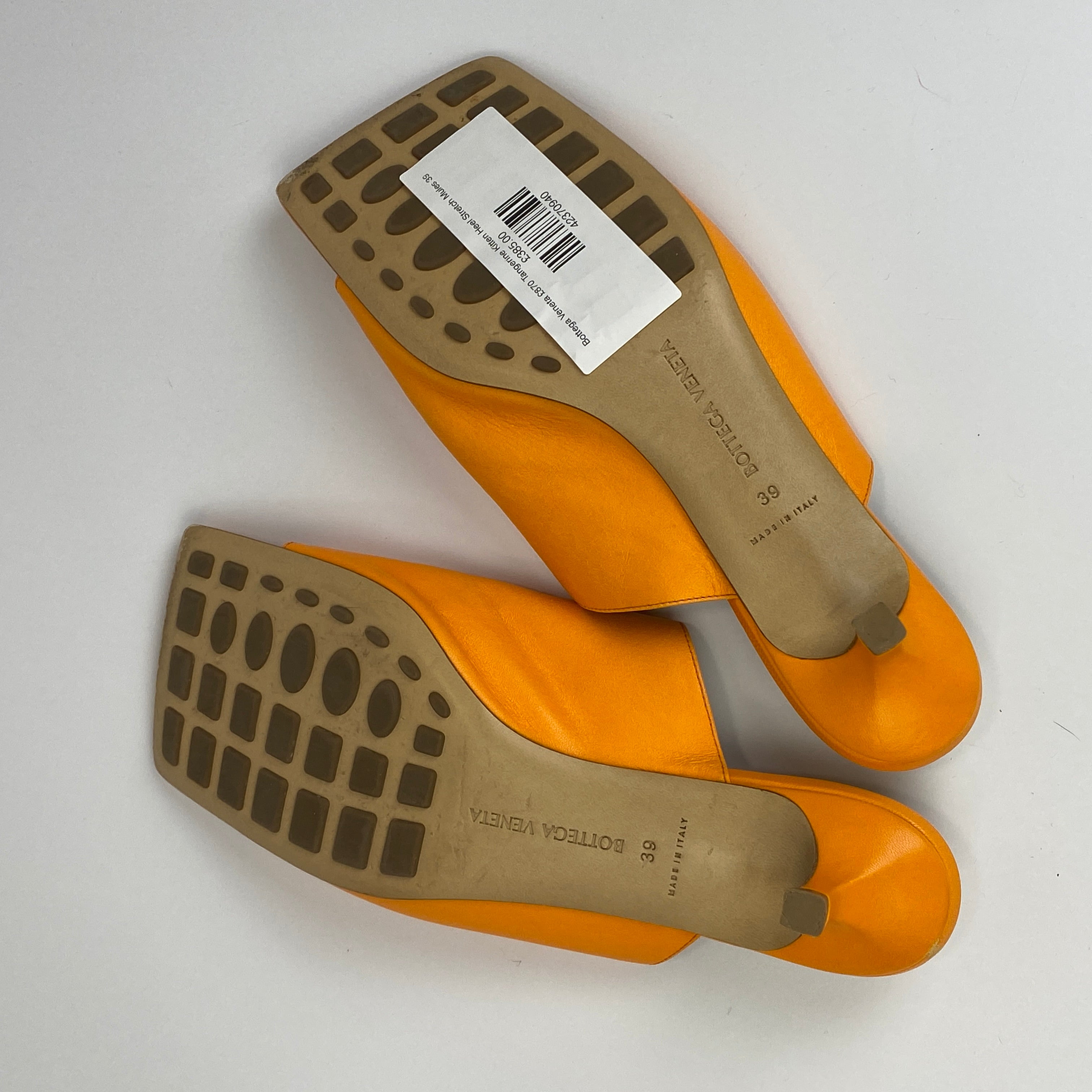 Bottega Veneta £870 Tangerine Kitten Heel Stretch Mules 39