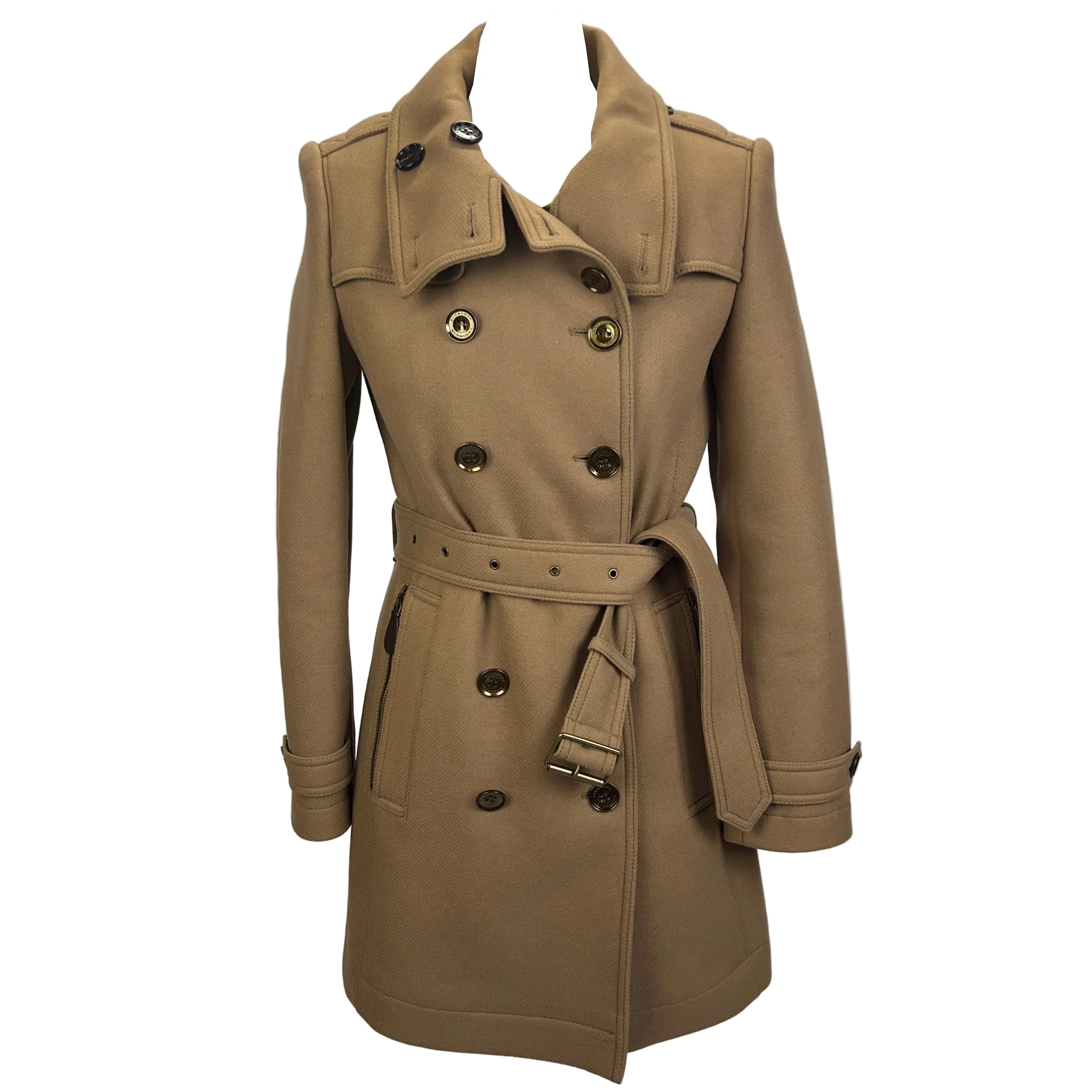 Burberry Camel Wool & Cashmere Short Trench Coat XS
