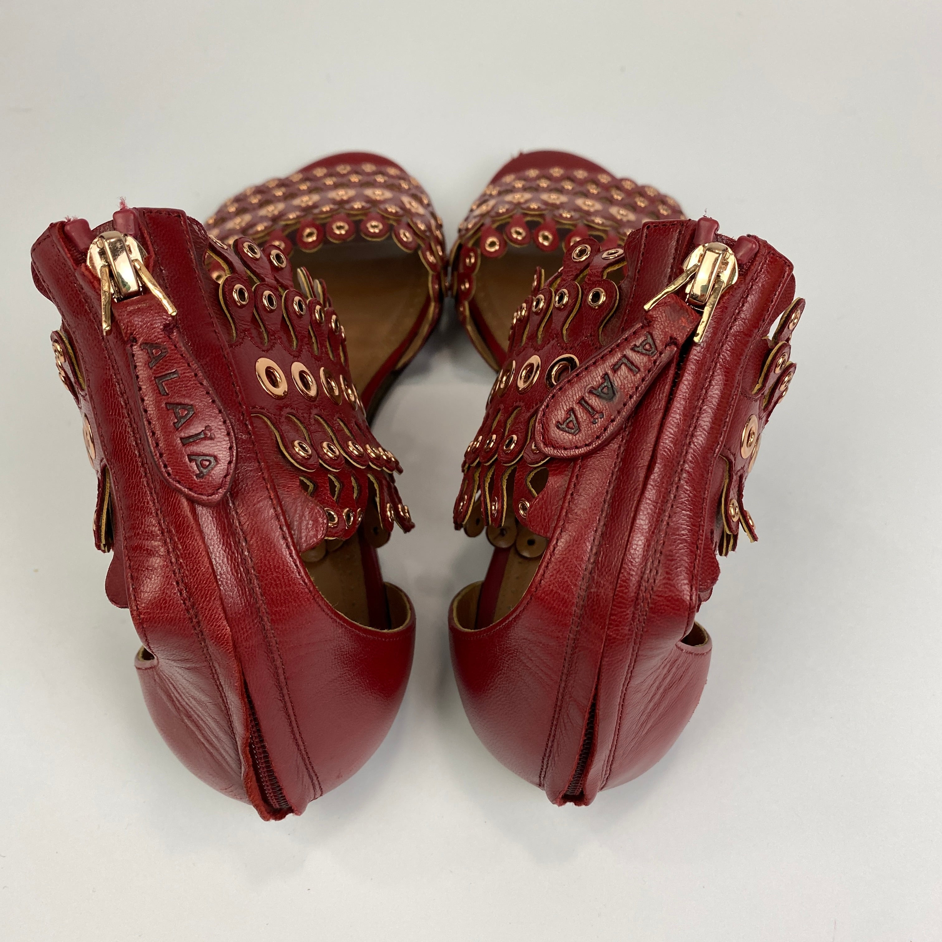Alaia Red & Rose Gold Lasercut Gladiator Sandals 38.5