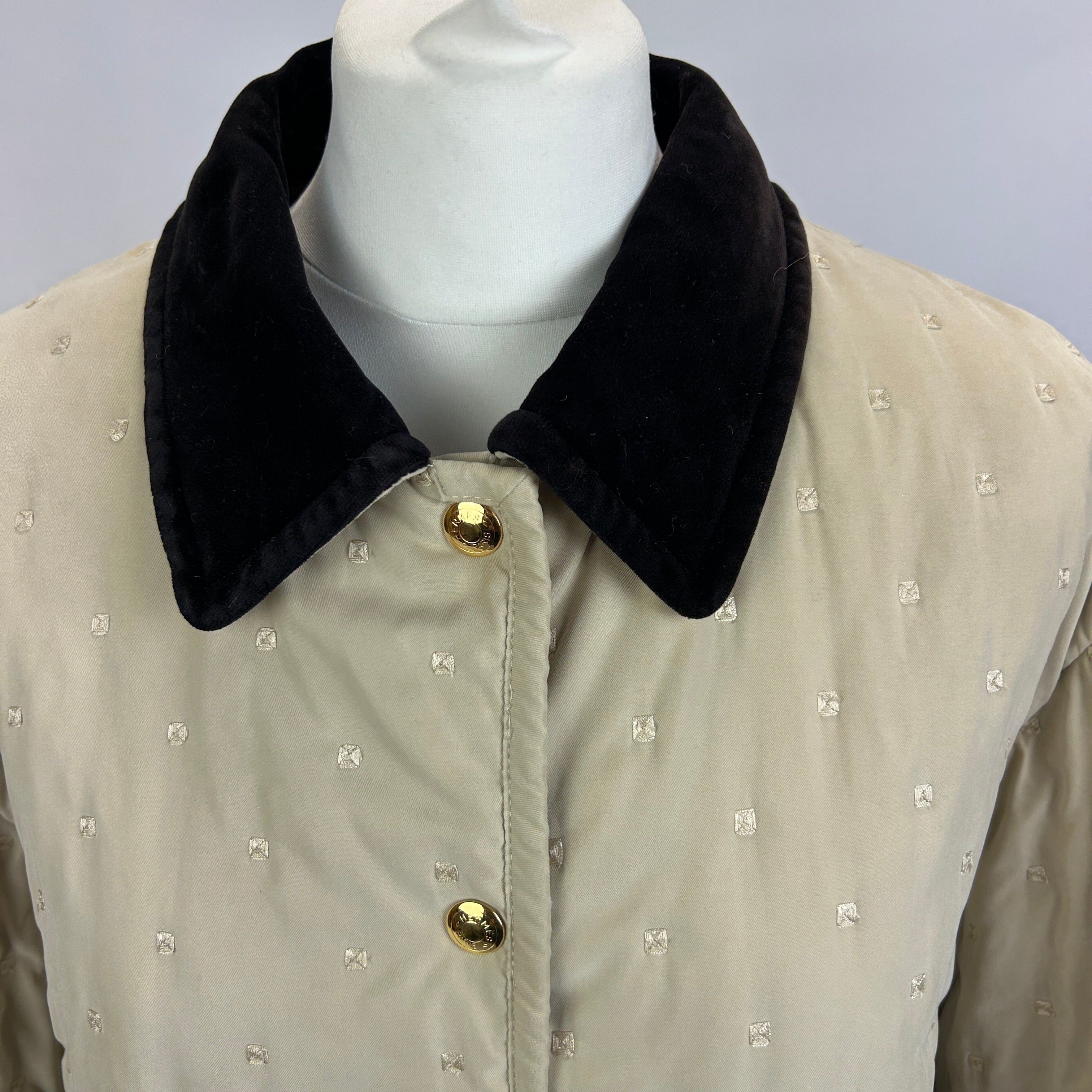Hermes Vintage Cream Quilted Coat with Velvet Collar M