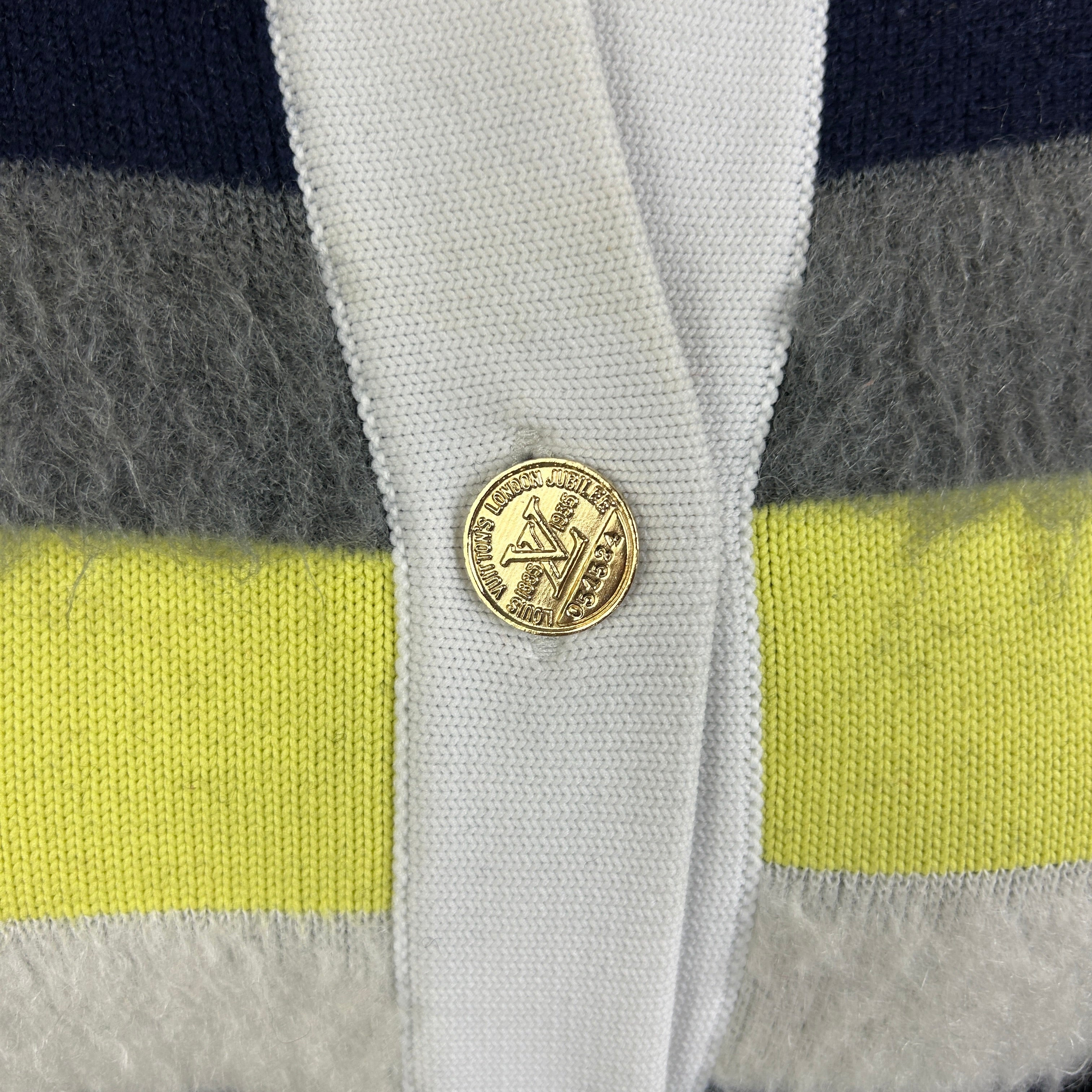 Louis Vuitton Navy Grey & Yellow Thick Knit Cashmere Mix Coat S