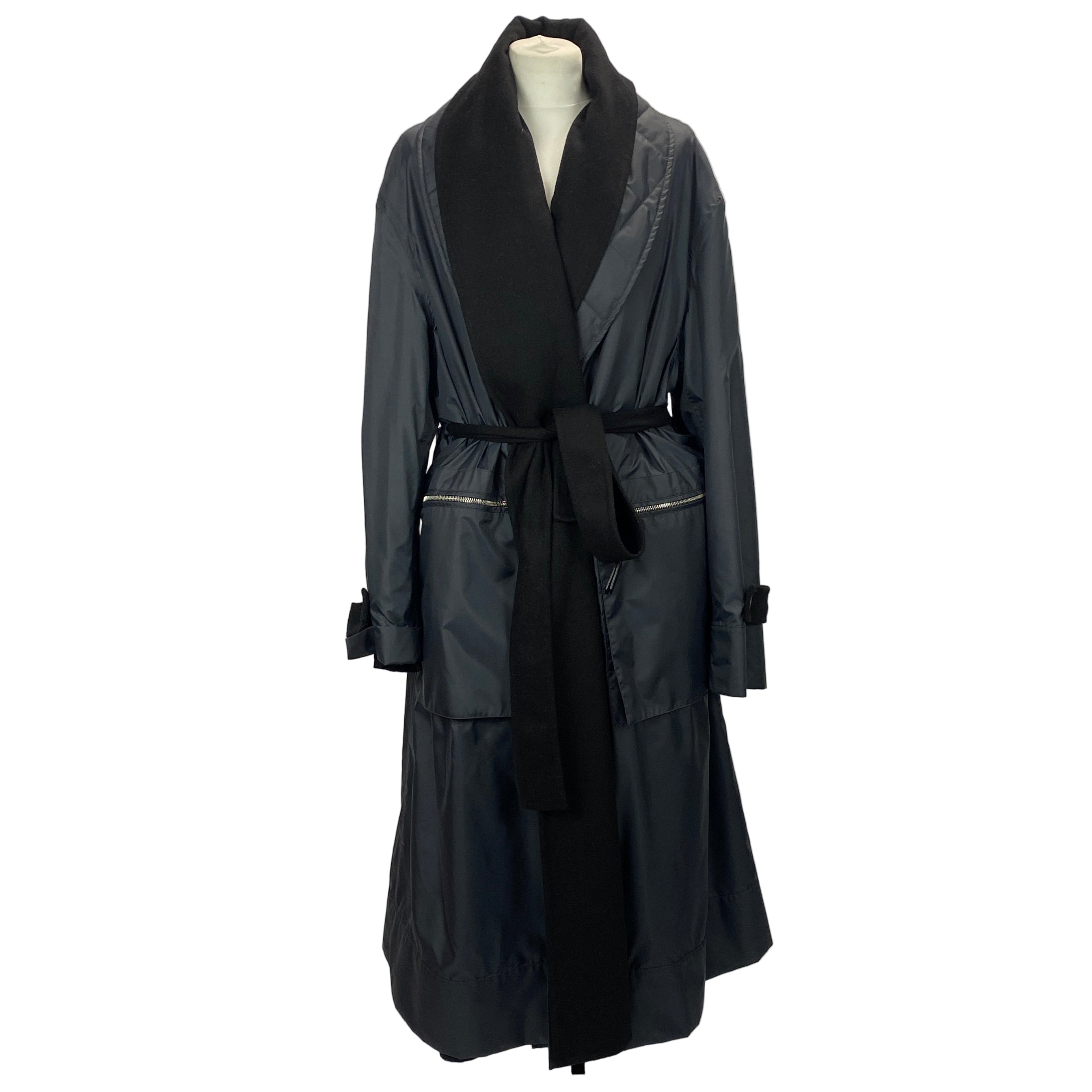 Loewe £1200 Navy Nylon Belted Raincoat with Wool Liner M