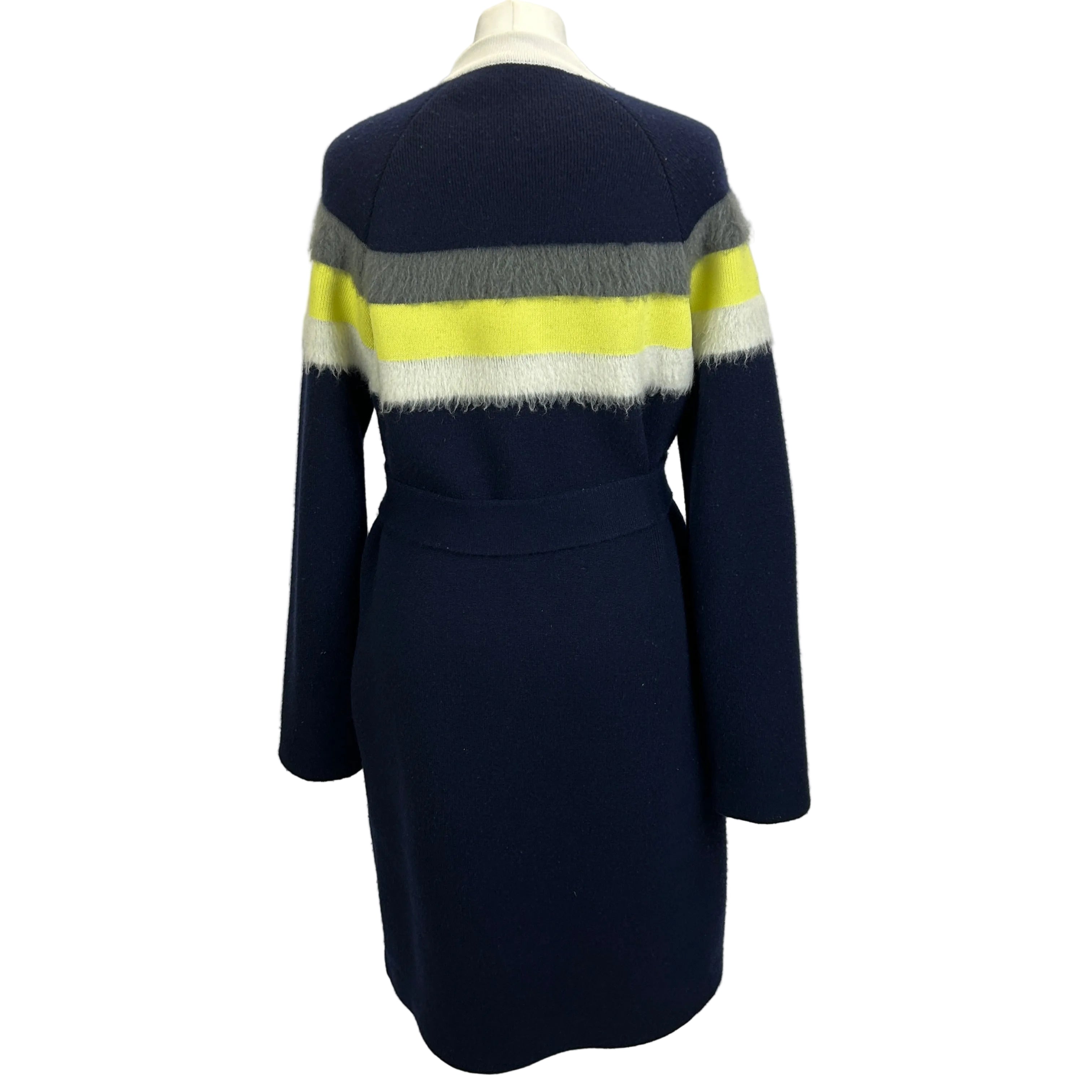 Louis Vuitton Navy Grey & Yellow Thick Knit Cashmere Mix Coat S