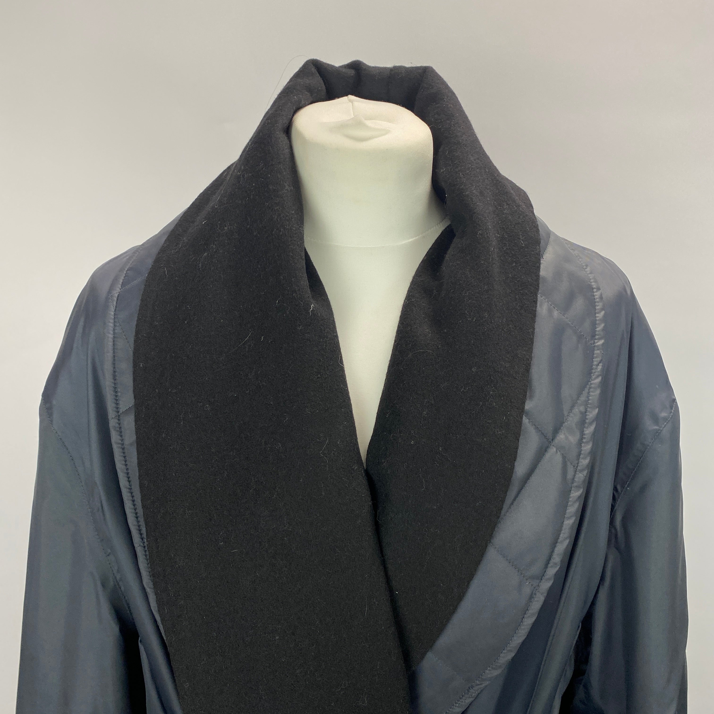 Loewe £1200 Navy Nylon Belted Raincoat with Wool Liner M