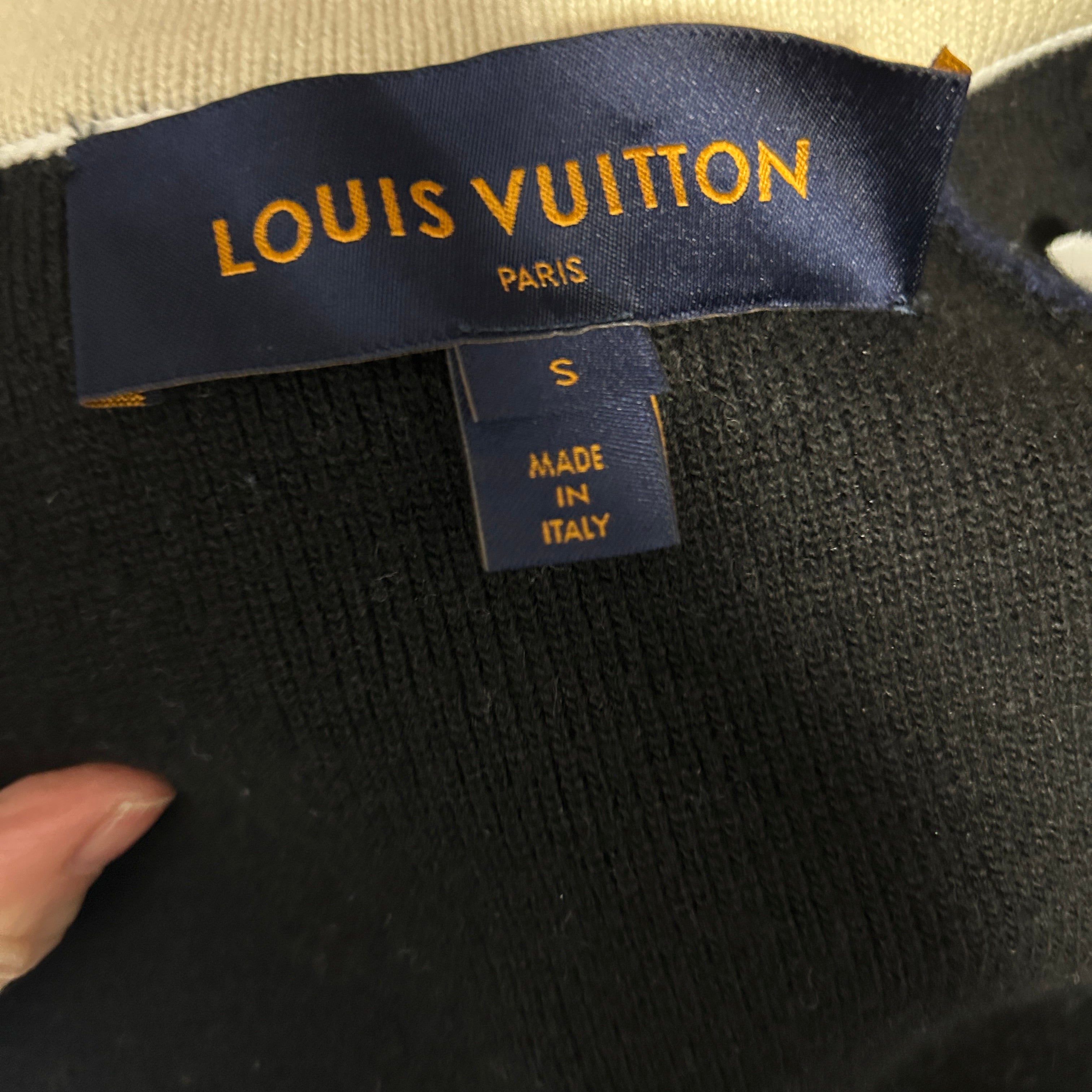 Louis Vuitton Navy Grey & Yellow Thick Knit Cashmere Mix Coat S