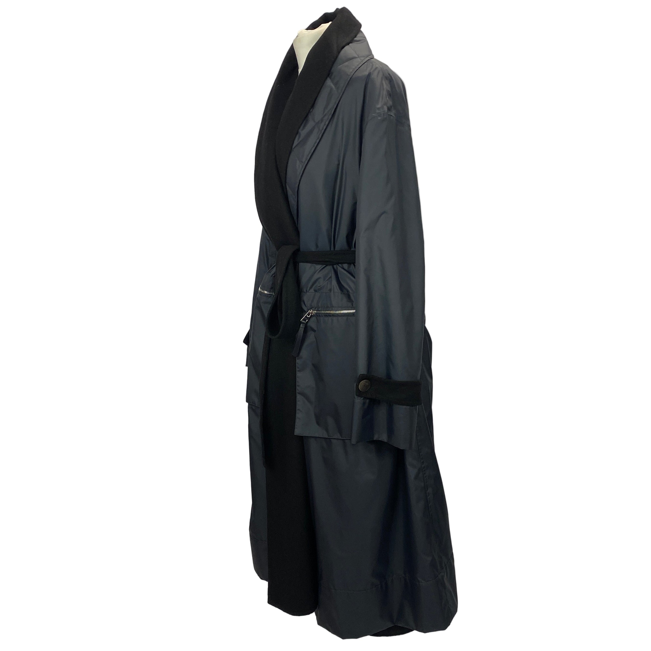 Loewe £1200 Navy Nylon Belted Raincoat with Wool Liner M
