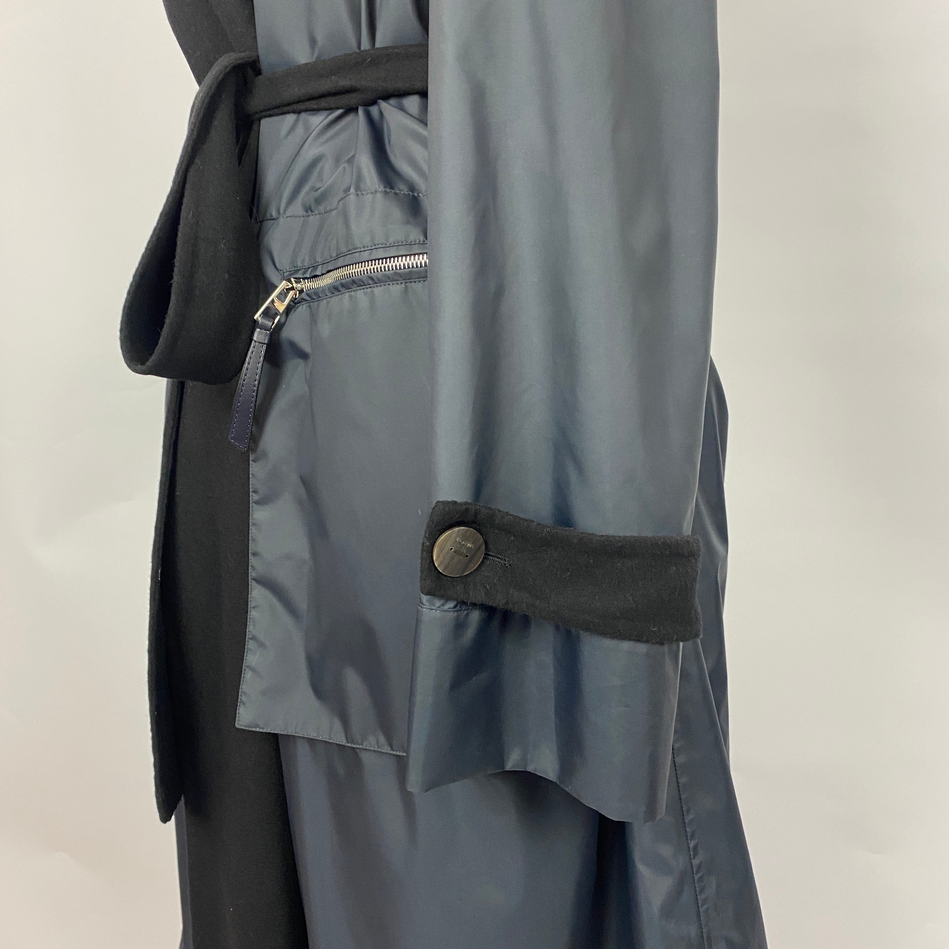 Loewe £1200 Navy Nylon Belted Raincoat with Wool Liner M