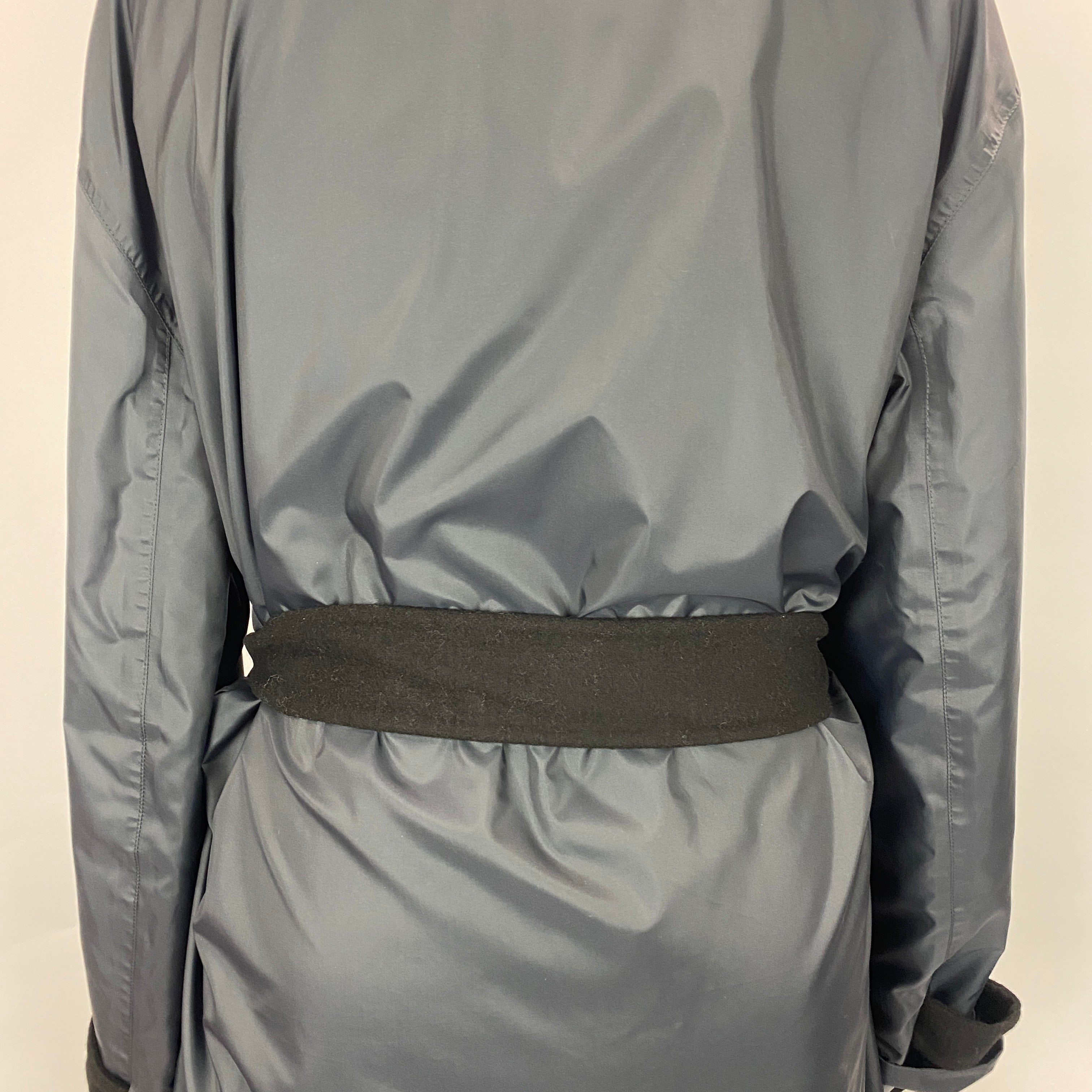 Loewe £1200 Navy Nylon Belted Raincoat with Wool Liner M