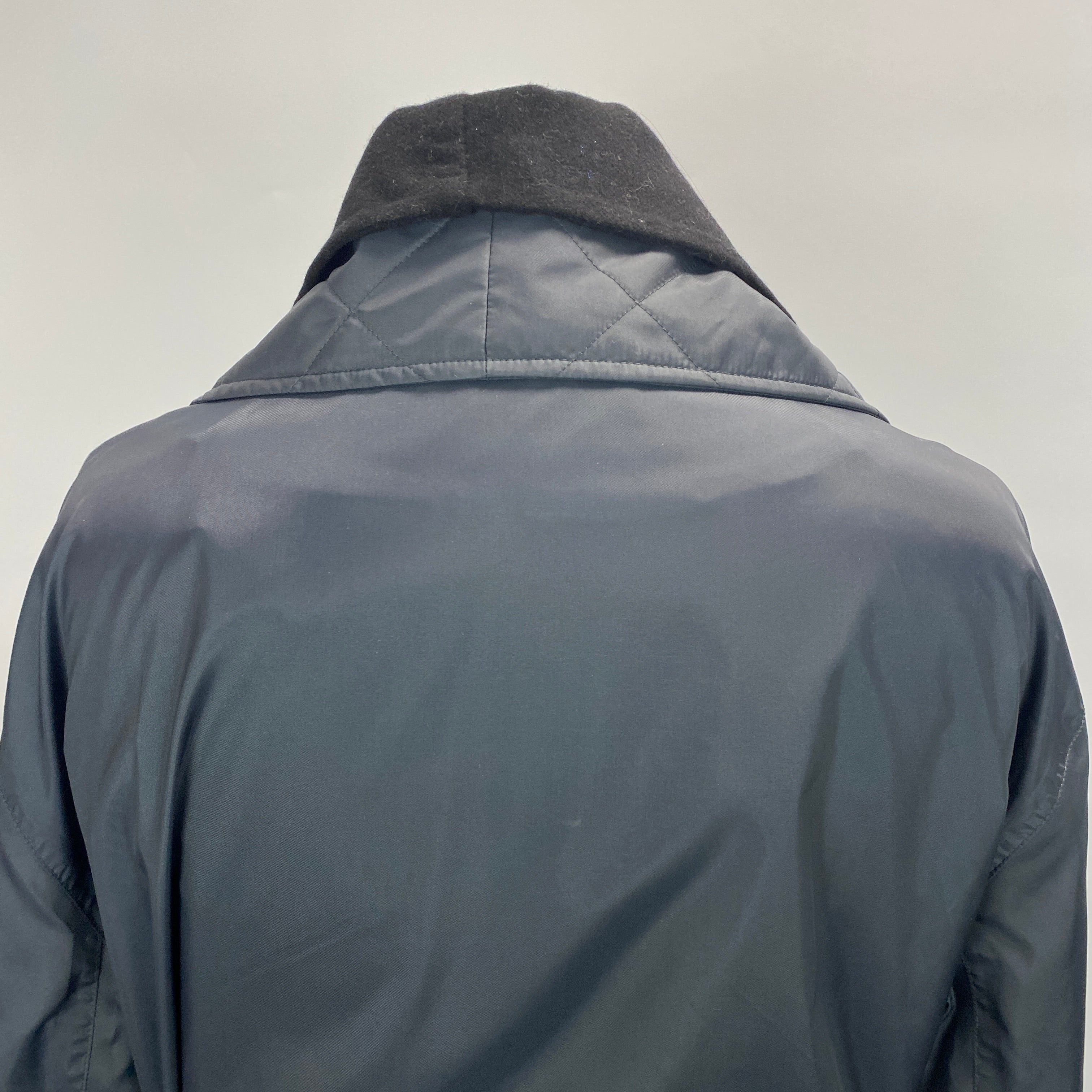 Loewe £1200 Navy Nylon Belted Raincoat with Wool Liner M