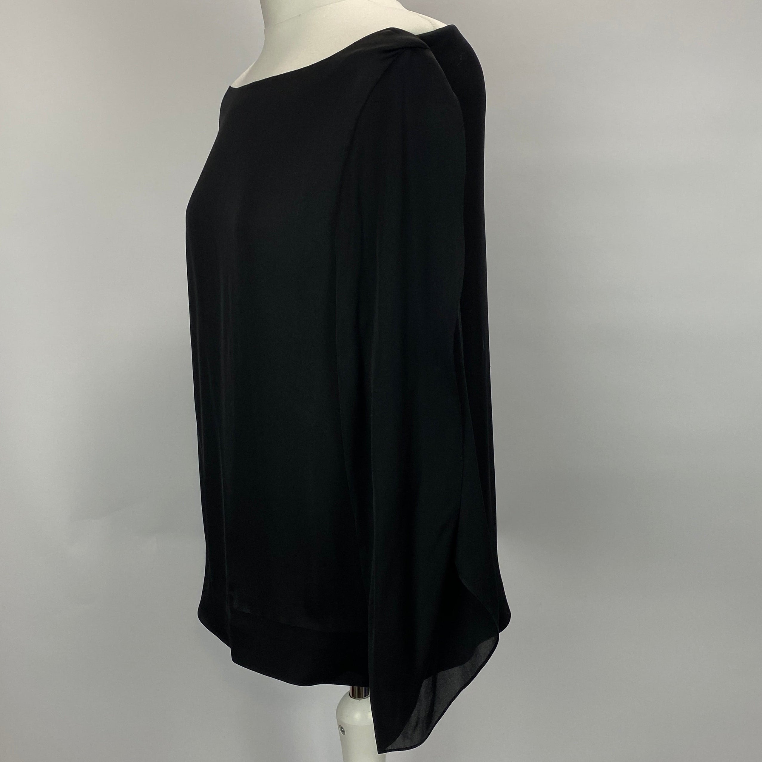 Ralph Lauren Black Silk Boat Neck Top L