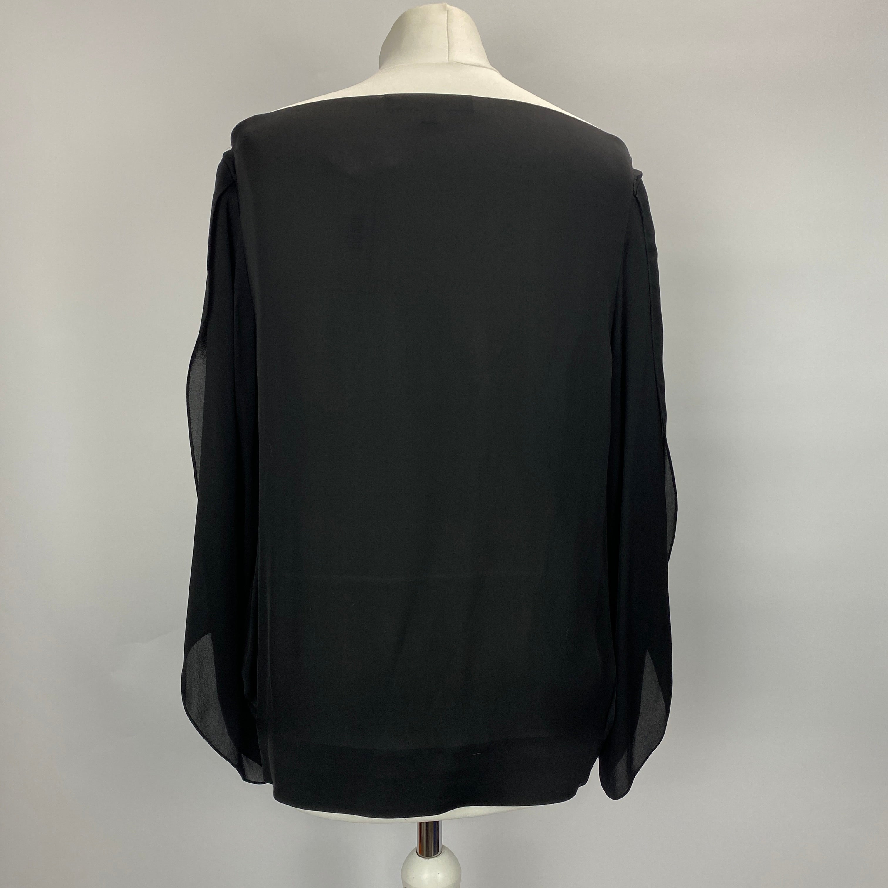 Ralph Lauren Black Silk Boat Neck Top L