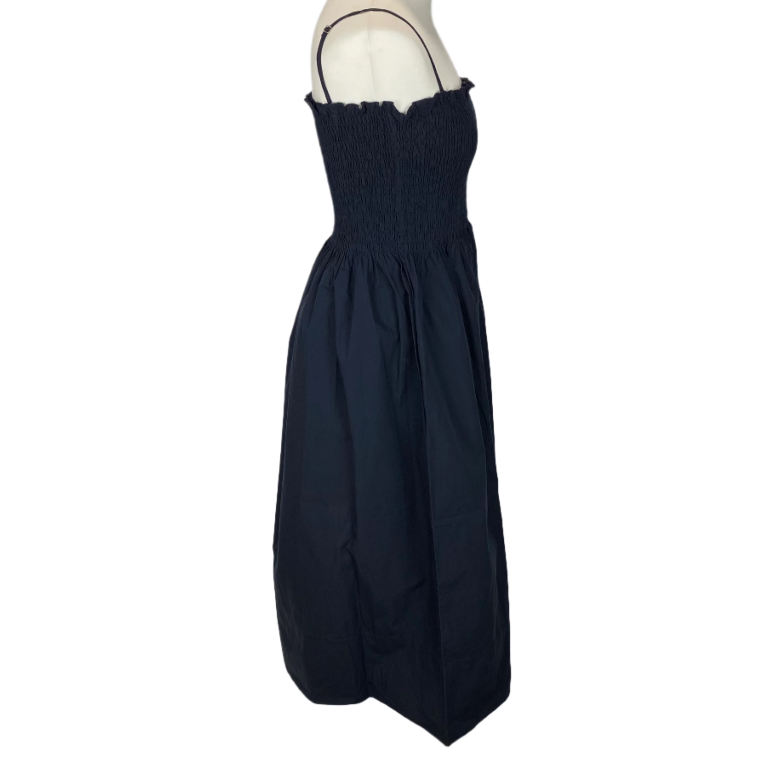 Three Graces London £560 Navy Lena Shirred Cotton Dress S