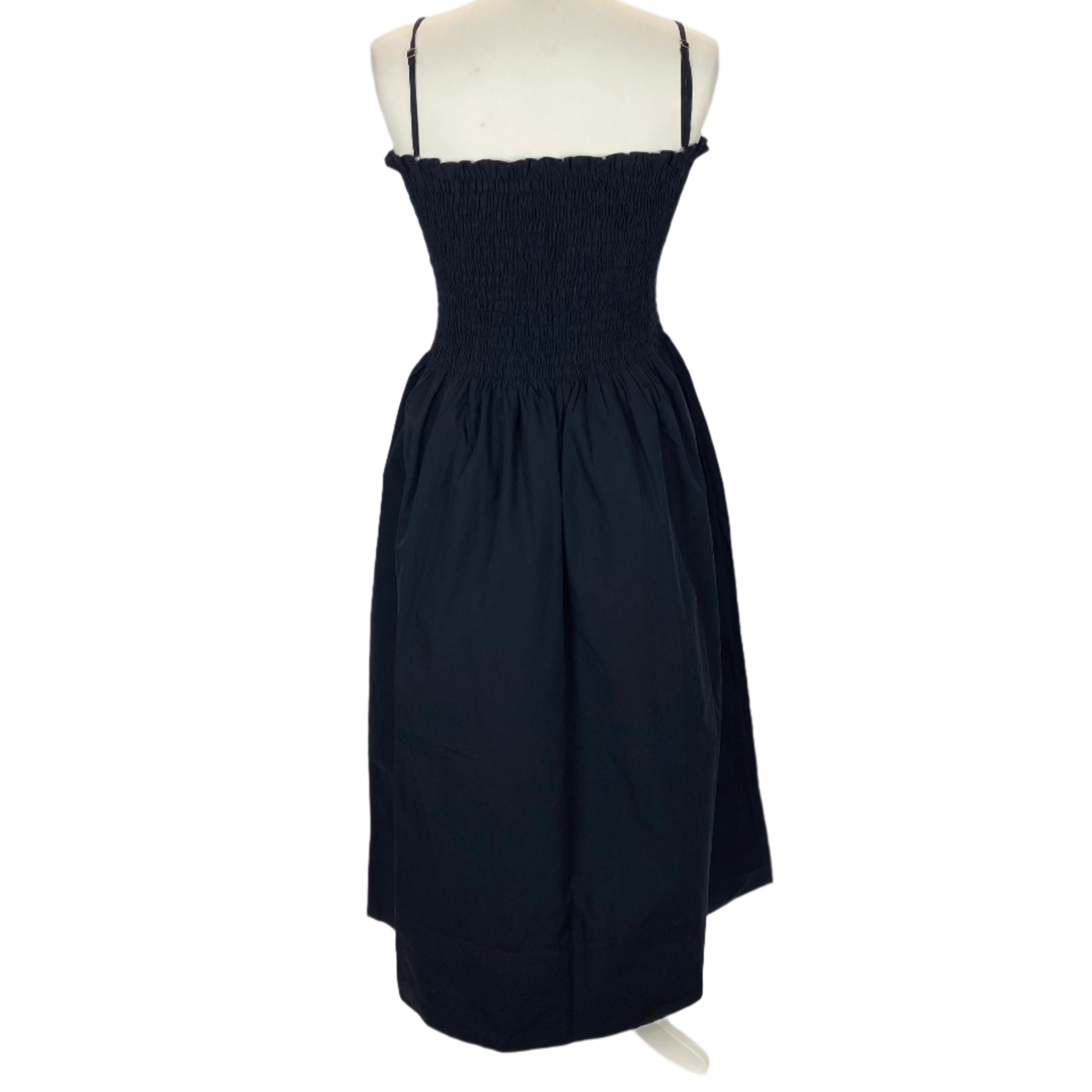 Three Graces London £560 Navy Lena Shirred Cotton Dress S