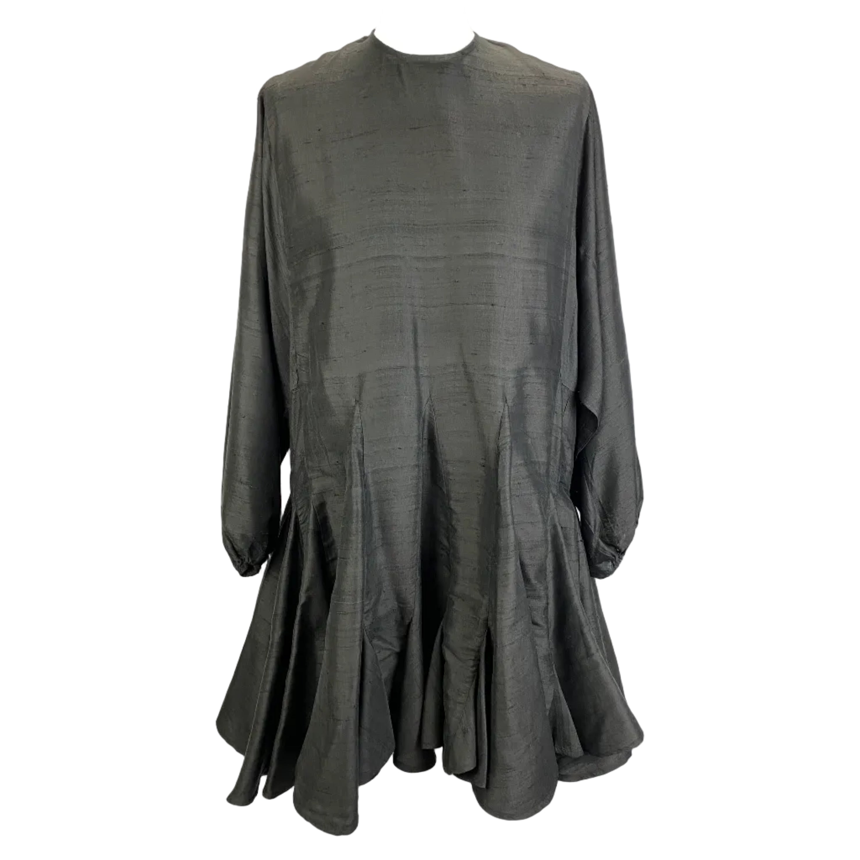 Rhode Resort Washed Black Raw Silk Flared Mini Dress S