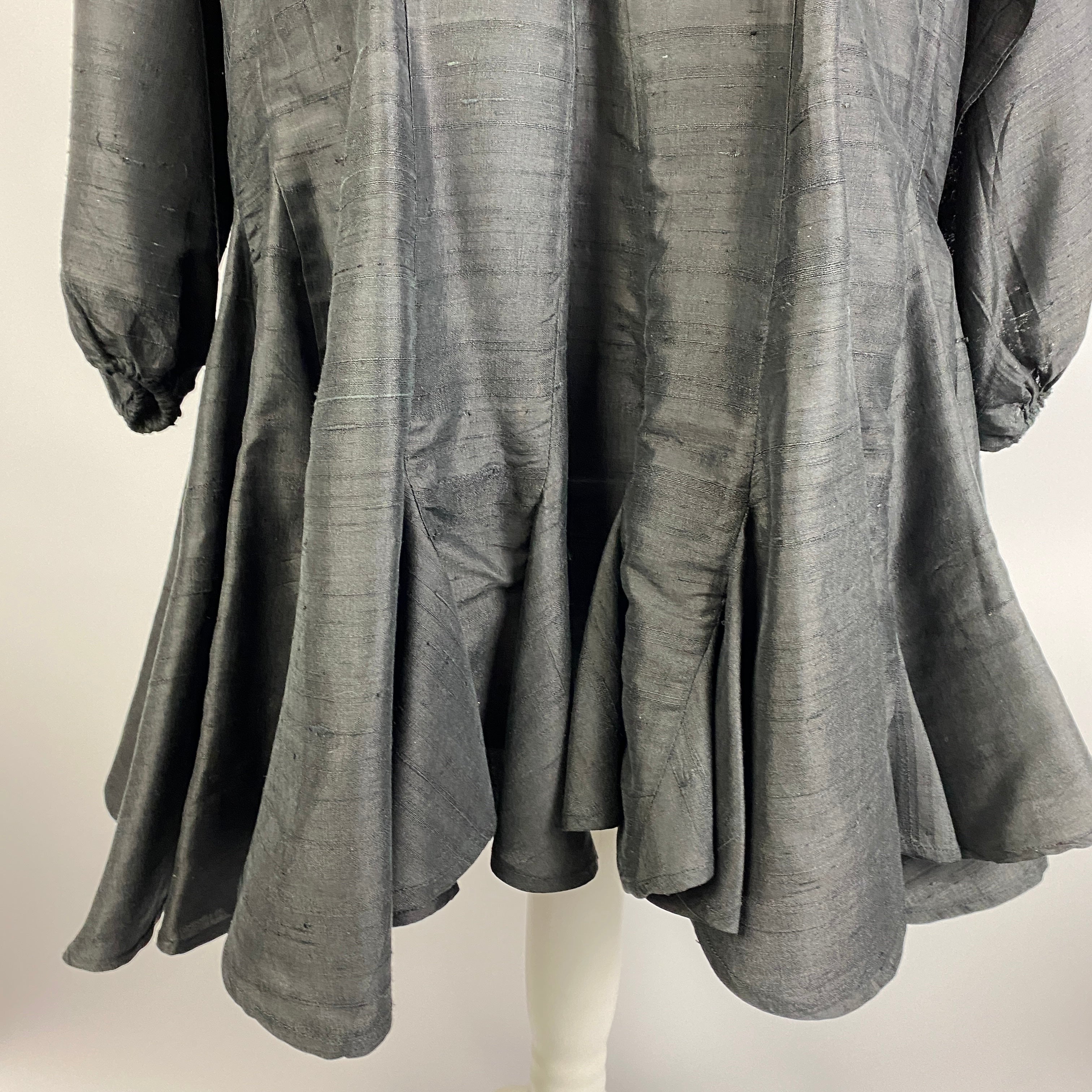 Rhode Resort Washed Black Raw Silk Flared Mini Dress S