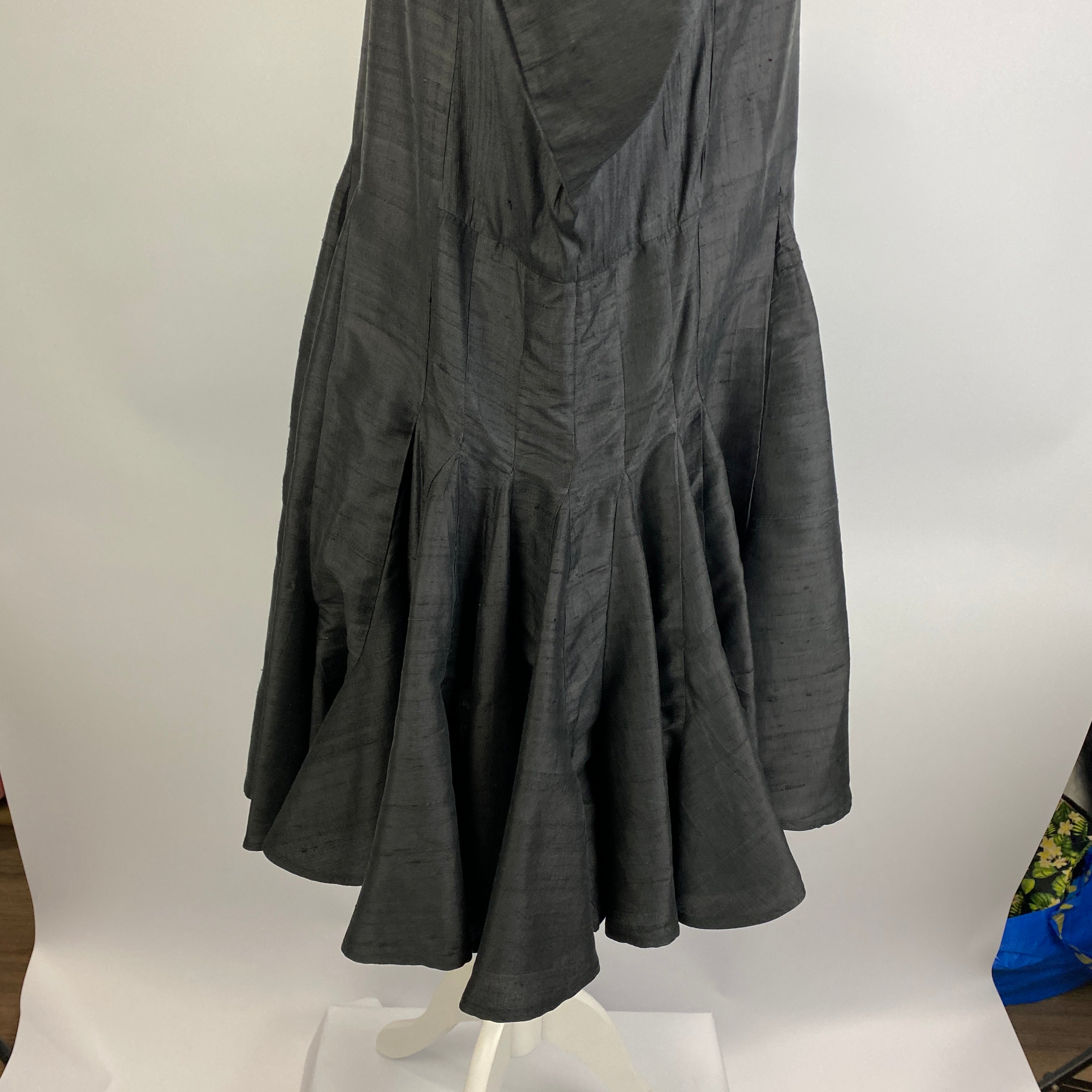 Rhode Resort Washed Black Raw Silk Flared Mini Dress S