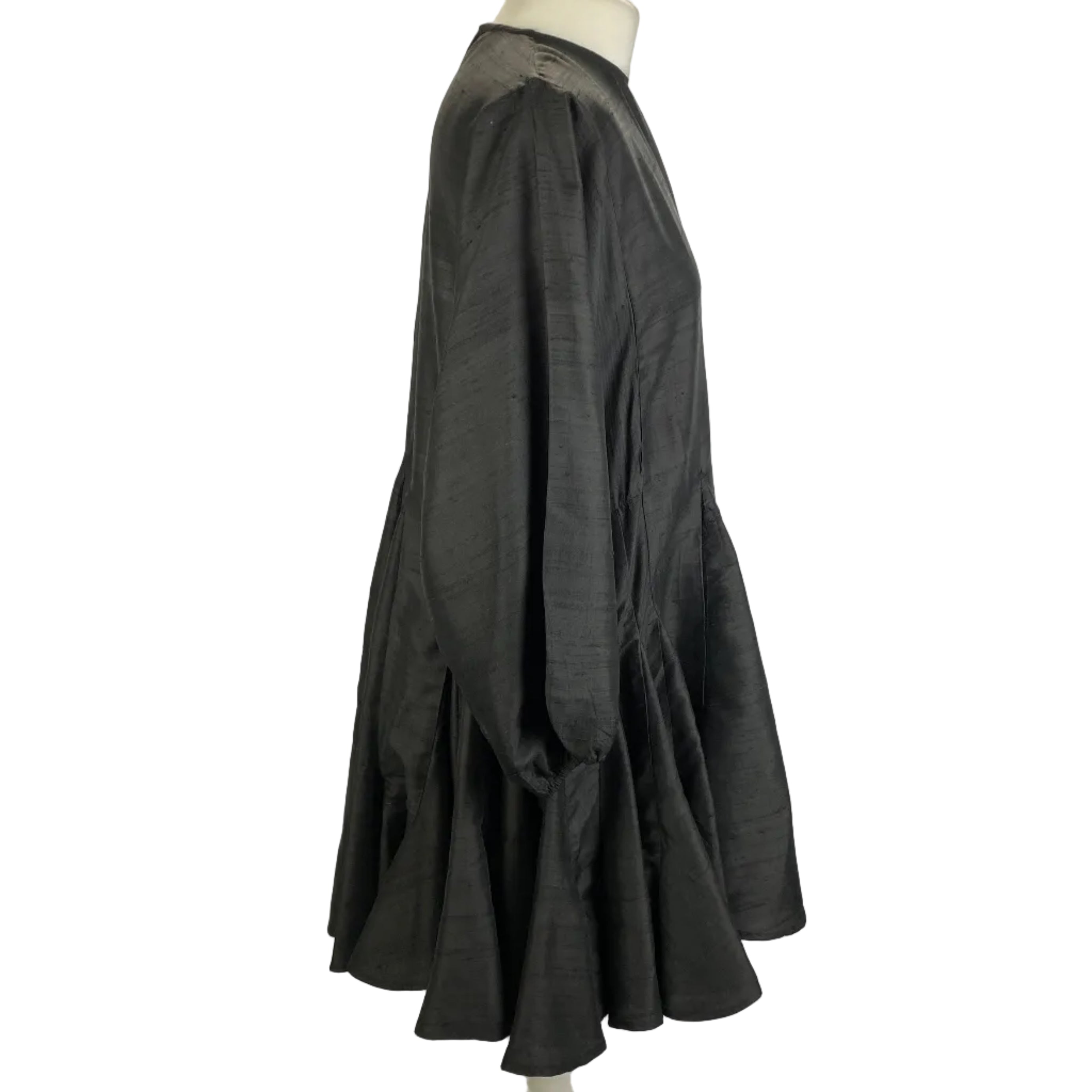Rhode Resort Washed Black Raw Silk Flared Mini Dress S