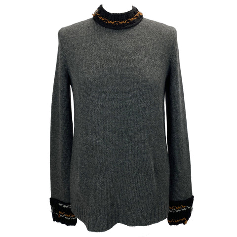 Prada Charcoal Wool & Cashmere Pompom Sweater L
