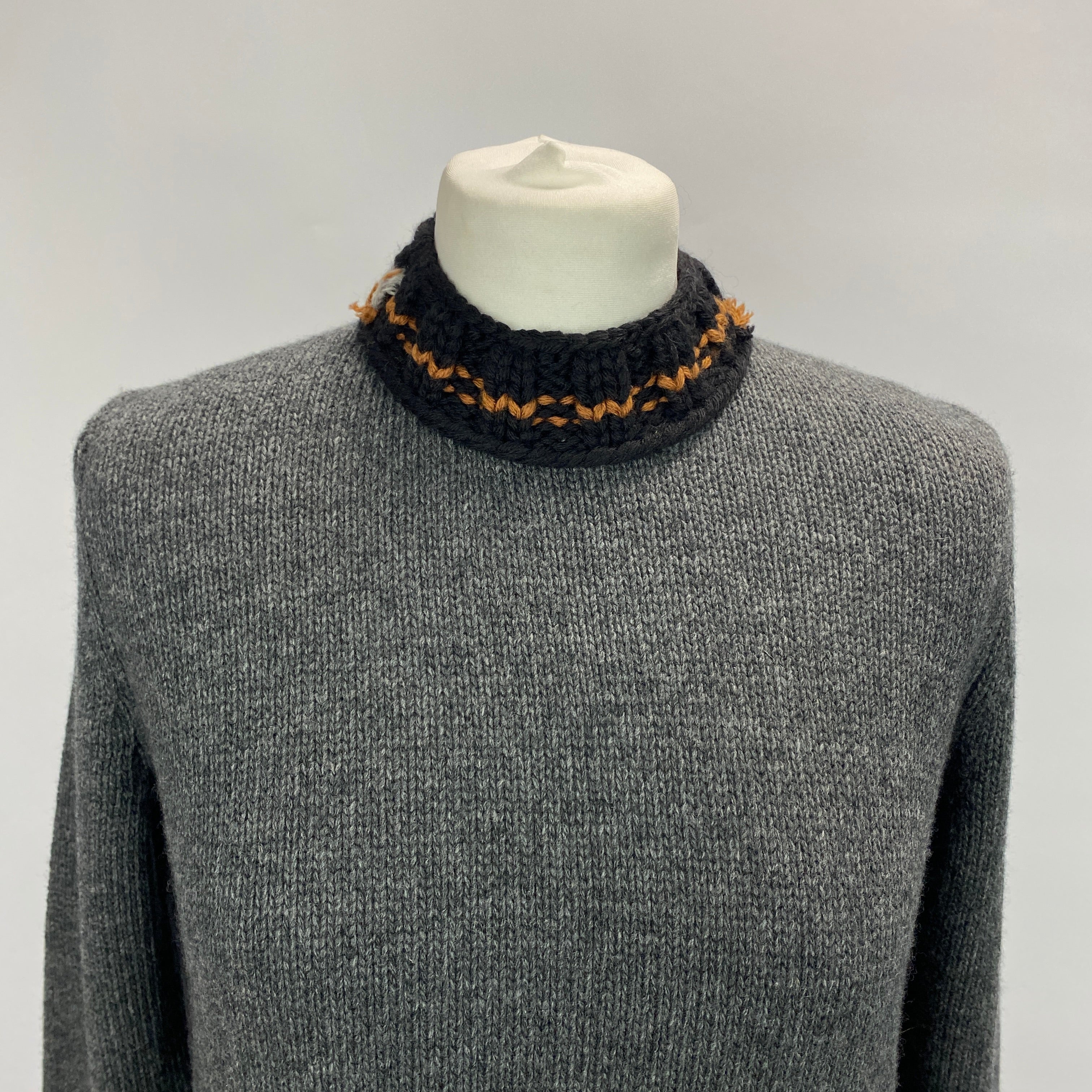Prada Charcoal Wool & Cashmere Pompom Sweater L
