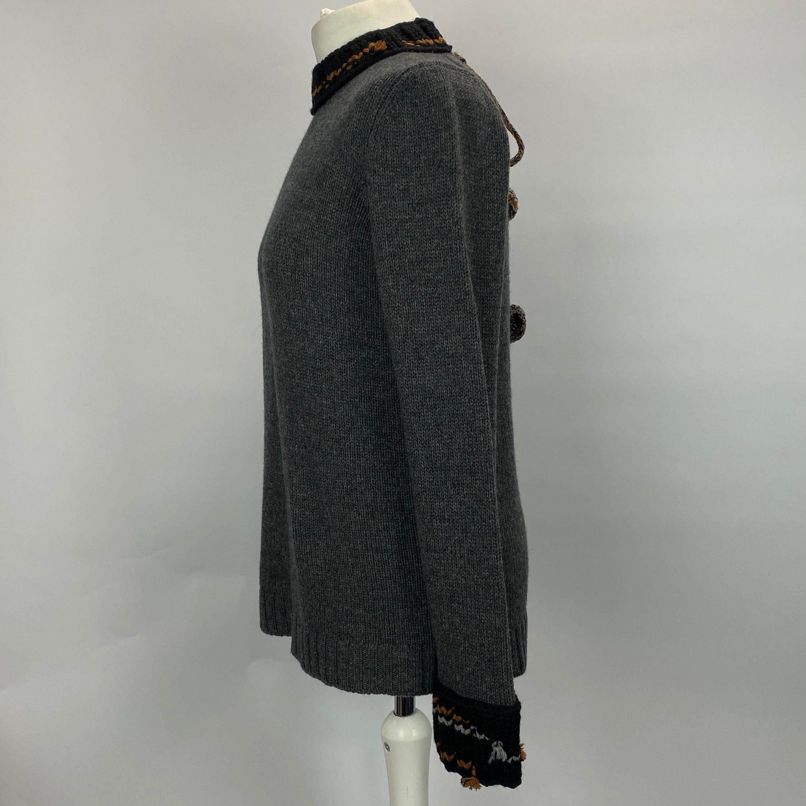 Prada Charcoal Wool & Cashmere Pompom Sweater L