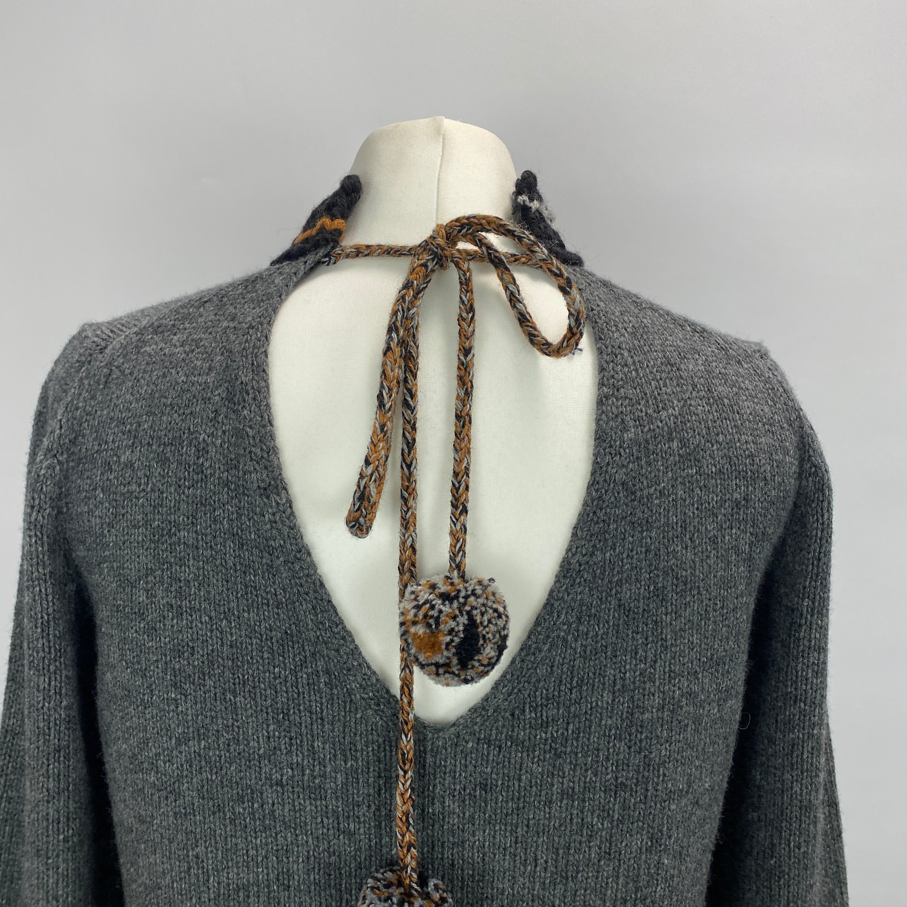 Prada Charcoal Wool & Cashmere Pompom Sweater L