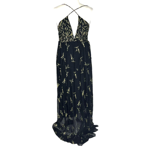 Ba&Sh £350 Black Floral Chiffon Georgette Maxi Dress S