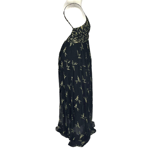 Ba&Sh £350 Black Floral Chiffon Georgette Maxi Dress S