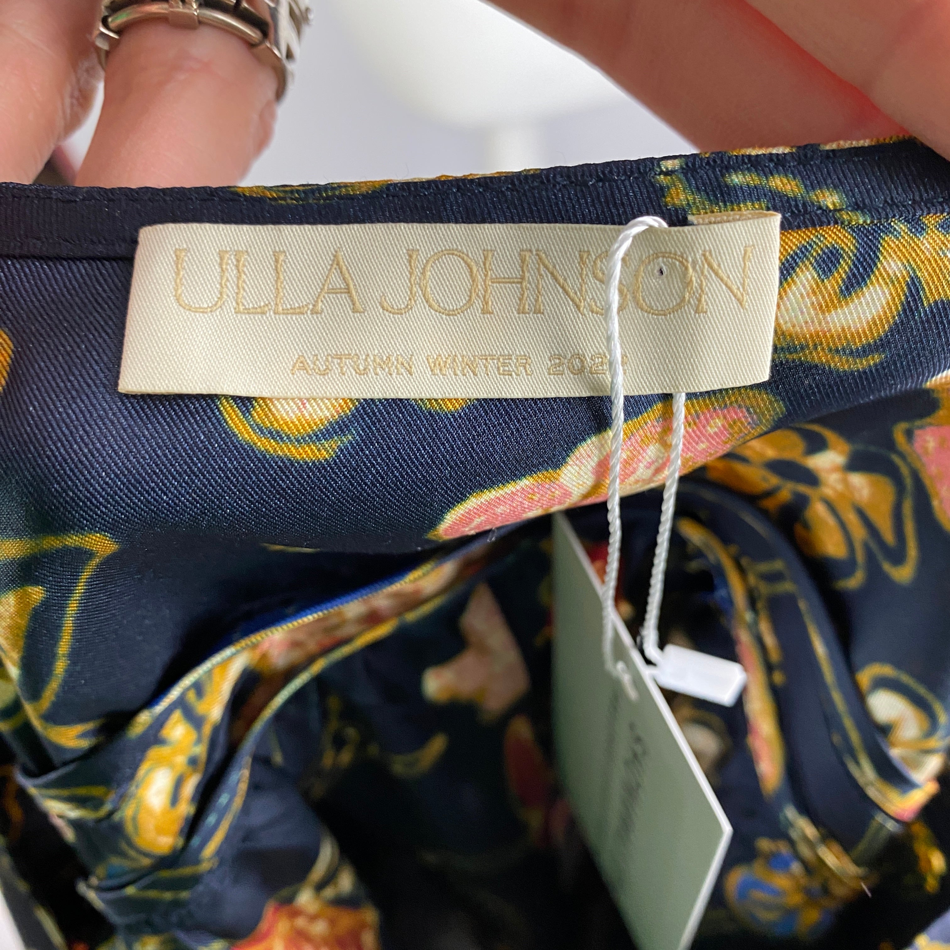 Ulla Johnson Navy Floral Silk Ruffle Sleeve Blouse M