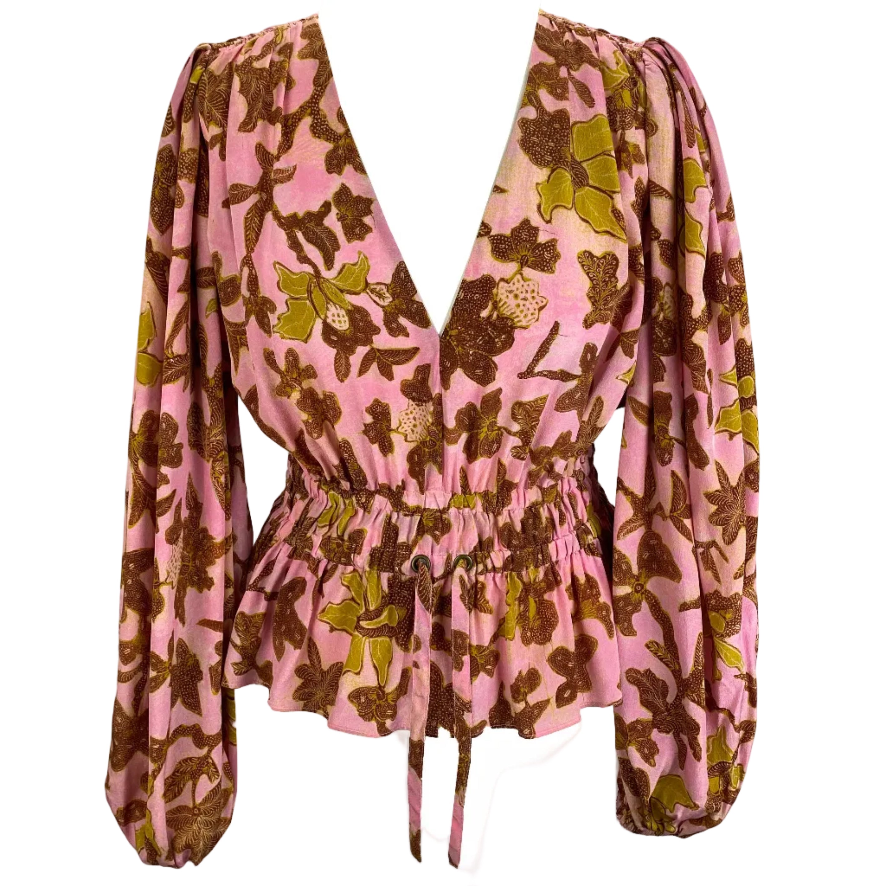 Ulla Johnson Sorbet & Gold Floral Silk Peplum Blouse M