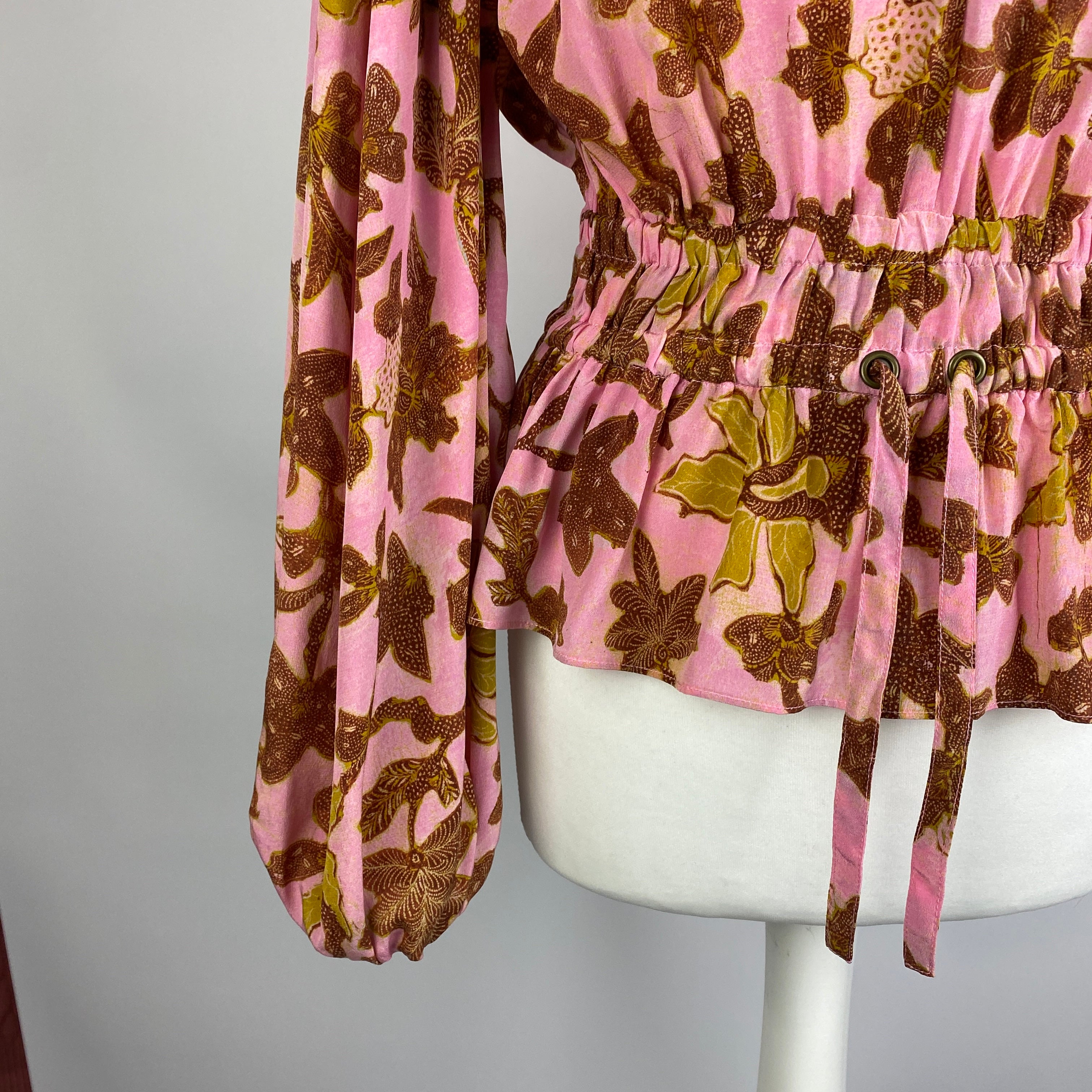 Ulla Johnson Sorbet & Gold Floral Silk Peplum Blouse M
