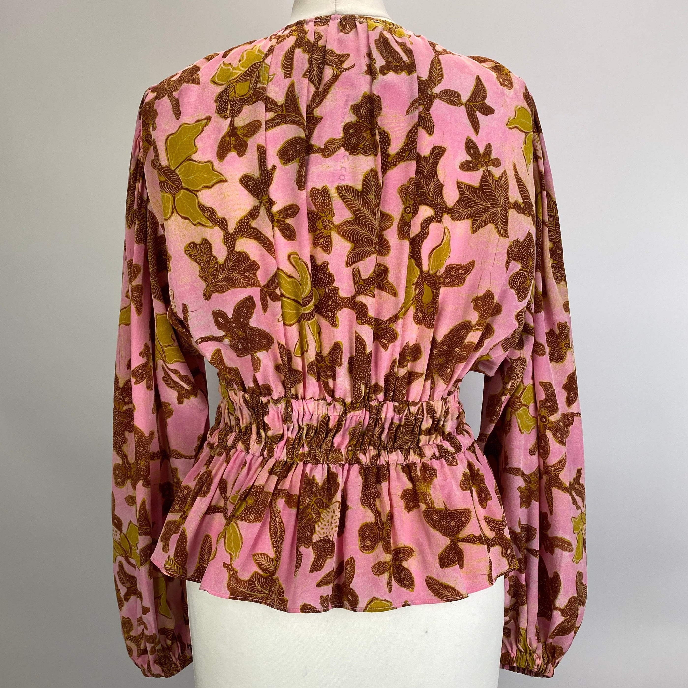 Ulla Johnson Sorbet & Gold Floral Silk Peplum Blouse M