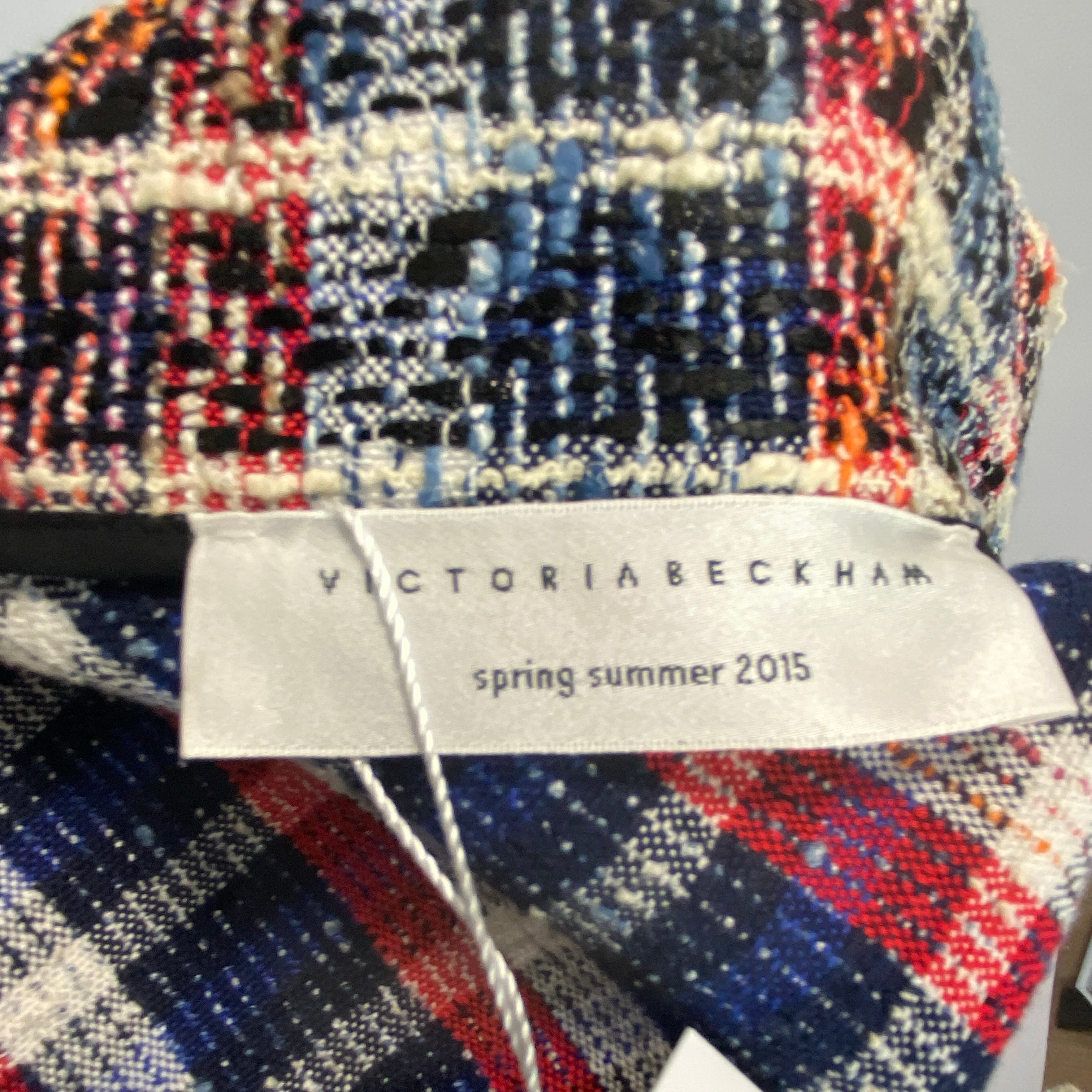 Victoria Beckham Blue & Red Boucle Check Biker Jacket M