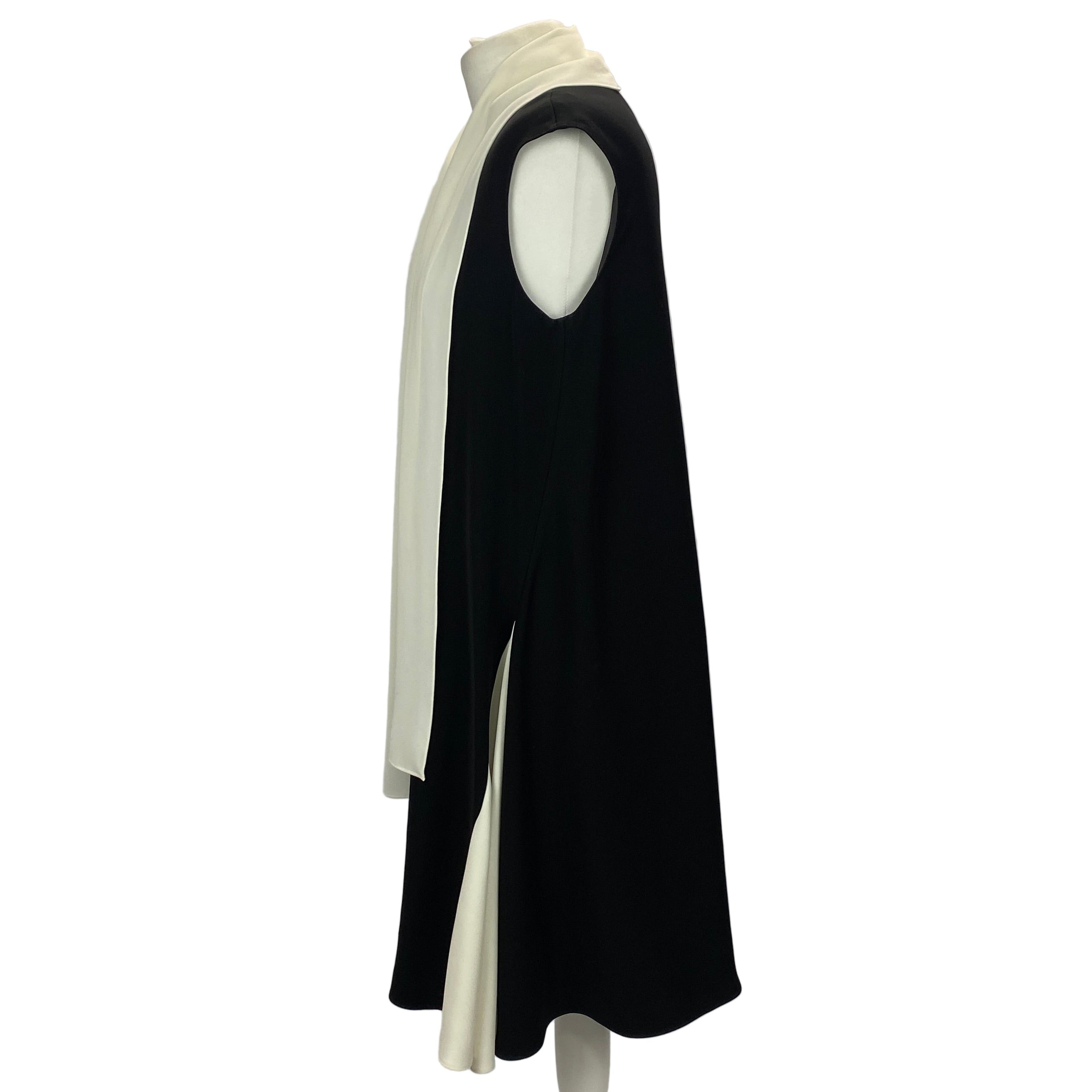 Carolina Herrera Black & Ivory Fluted Asymmetric Dress XS