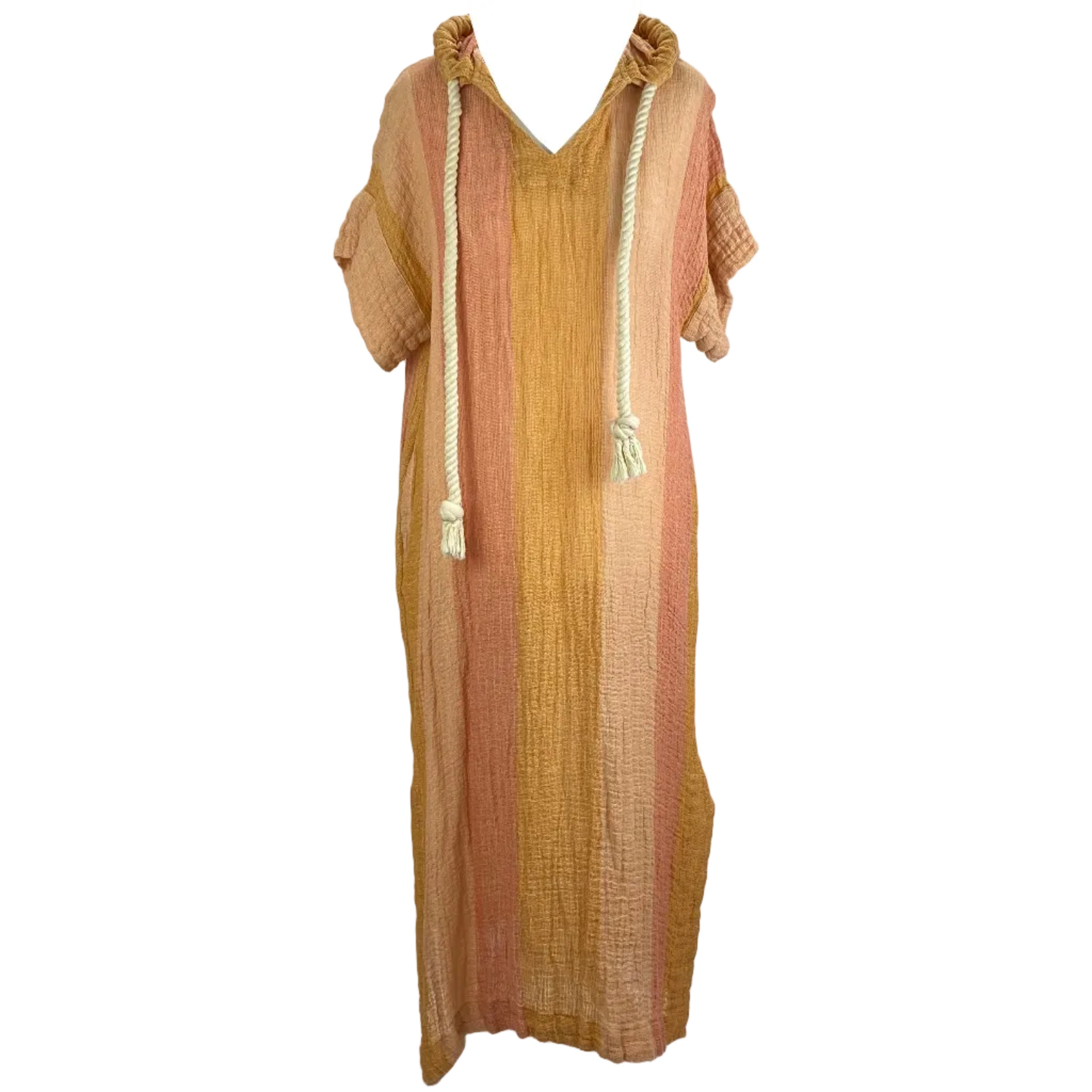 Lisa Marie Fernandez Peach & Salmon Stripe Linen CoverUp S