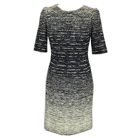 Oscar De La Renta Black & Ivory Woven Midi Dress S/M