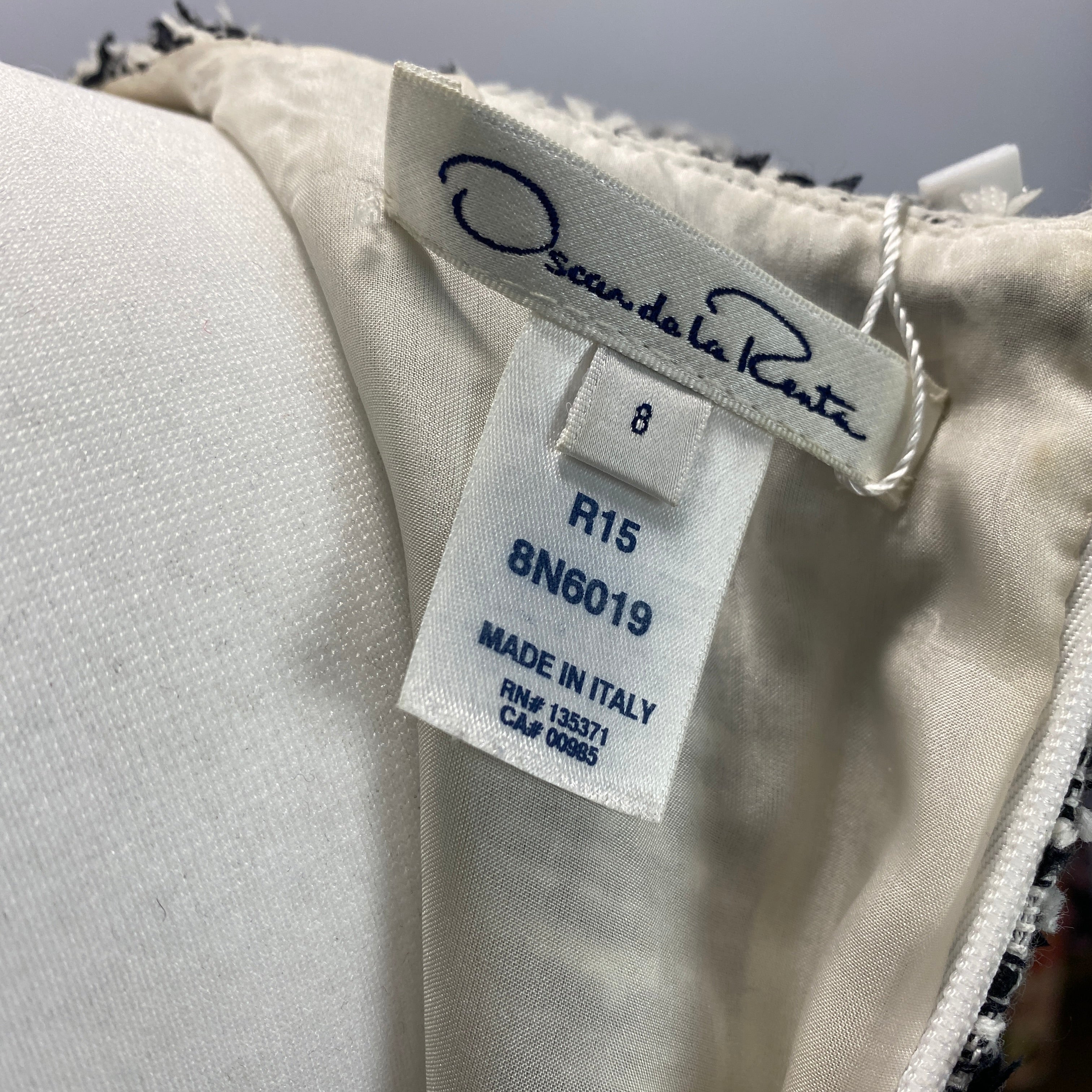 Oscar De La Renta Black & Ivory Woven Midi Dress S/M