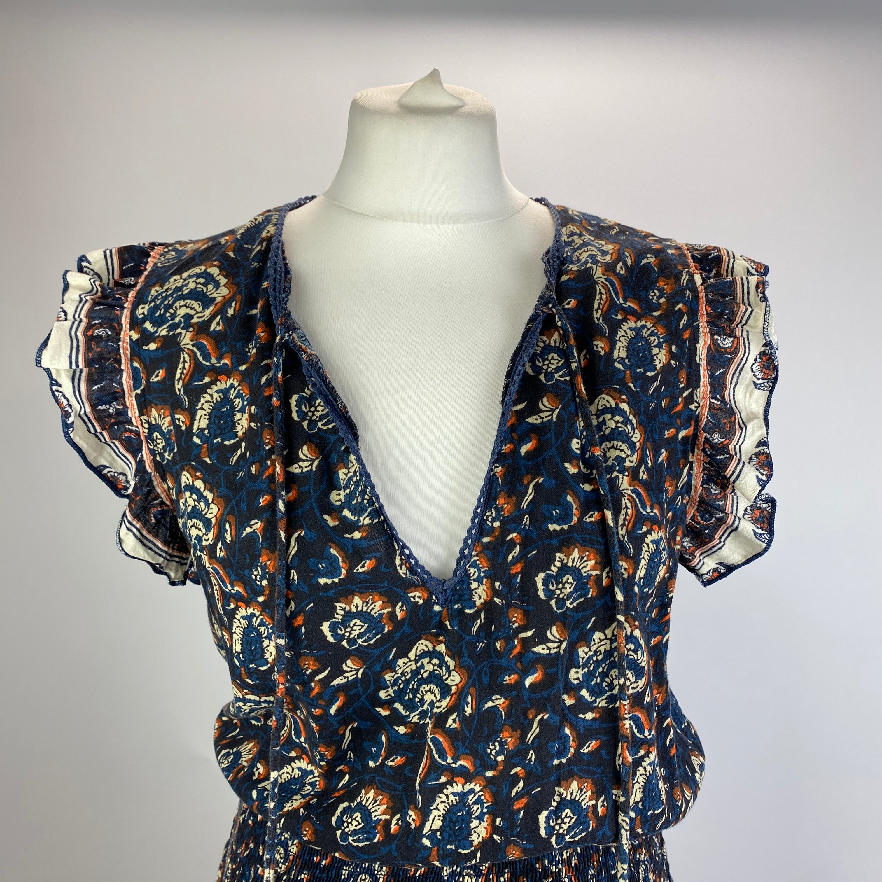 M.A.B.E. £135 Navy Indian Print Cotton Mini Dress M
